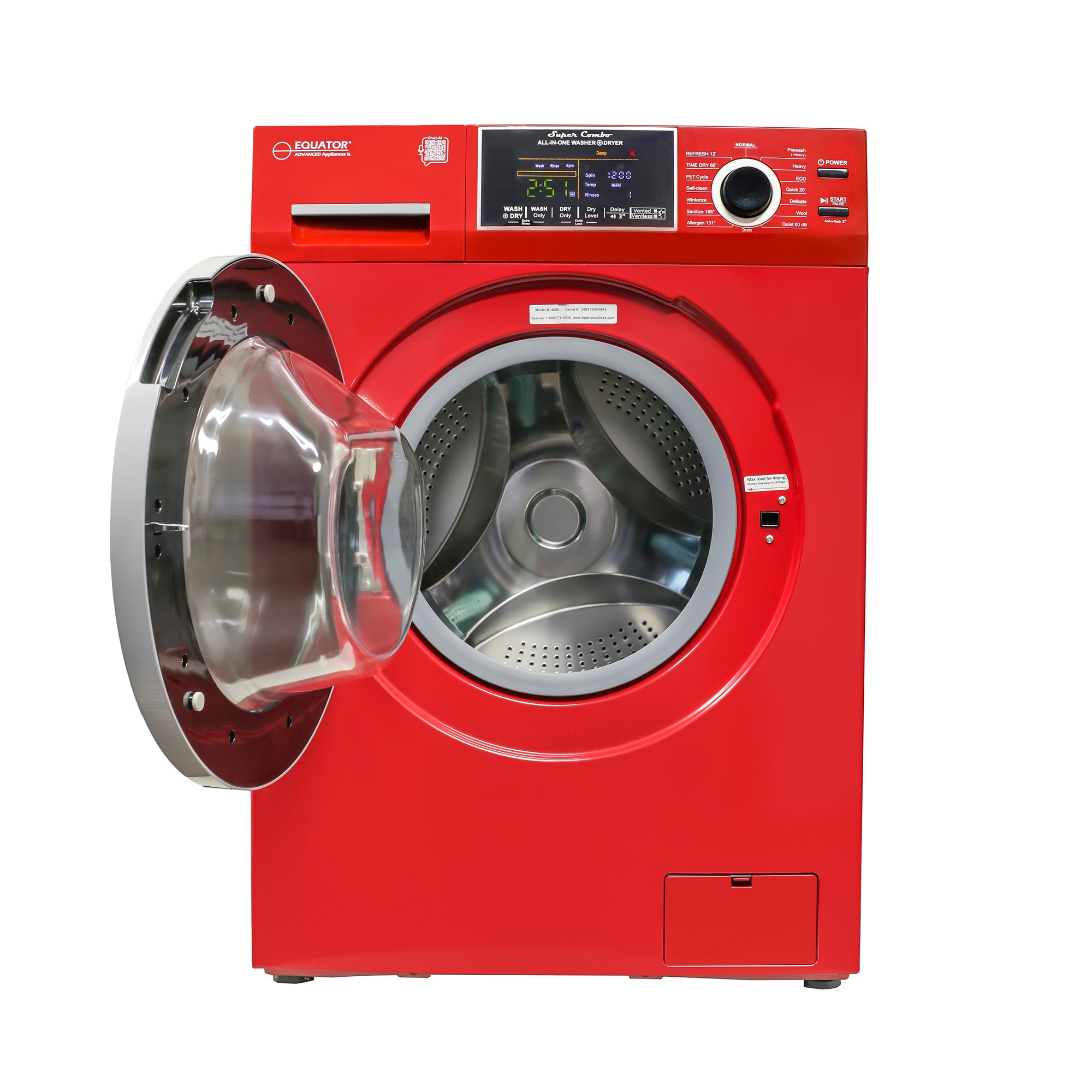 Lavadora-secadora todo en uno compacta de 1.62 pies cúbicos en color merlot para mascotas de Equator Advanced Appliances EZ 4600 M