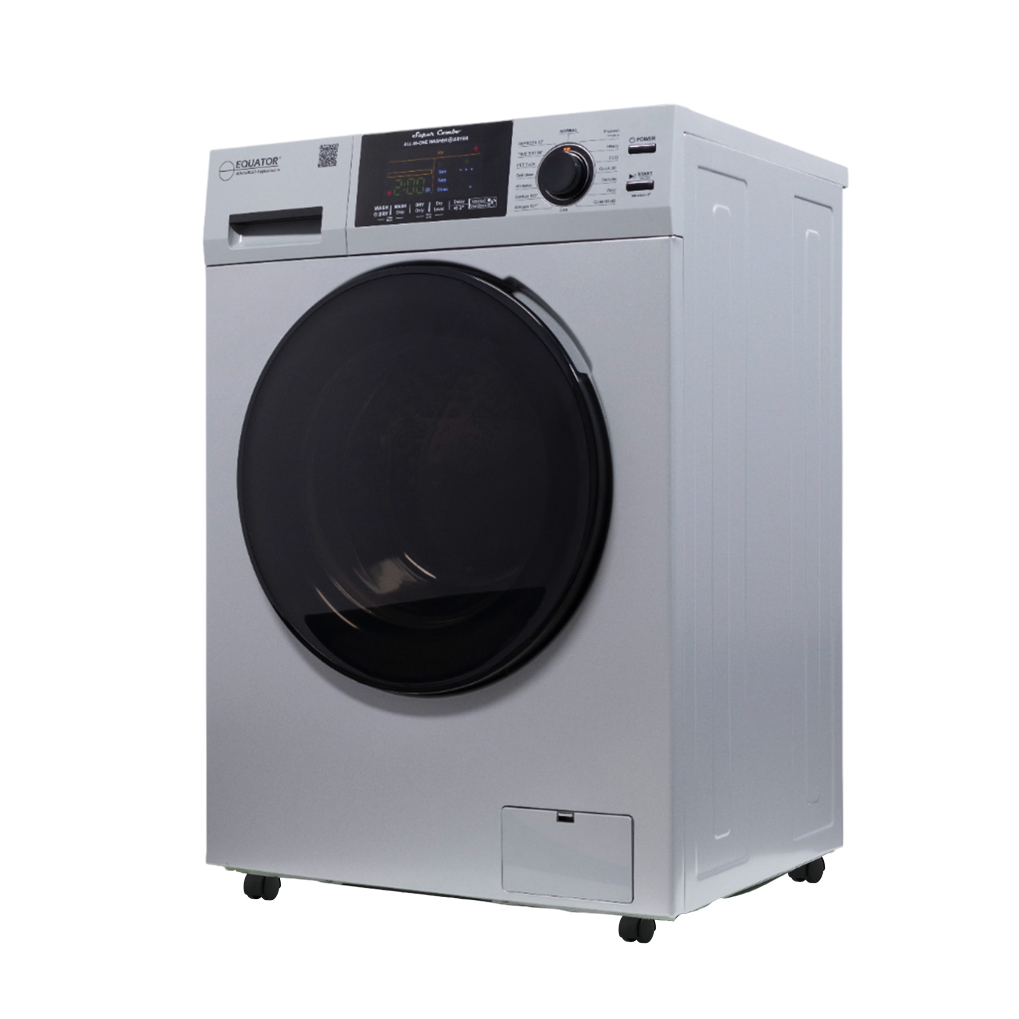 Combo Lavadora Secadora Todo en Uno plateado con ventilación con capacidad de 1.62 pies cúbicos de Equator Advanced Appliances 4600 S + PBK 1070