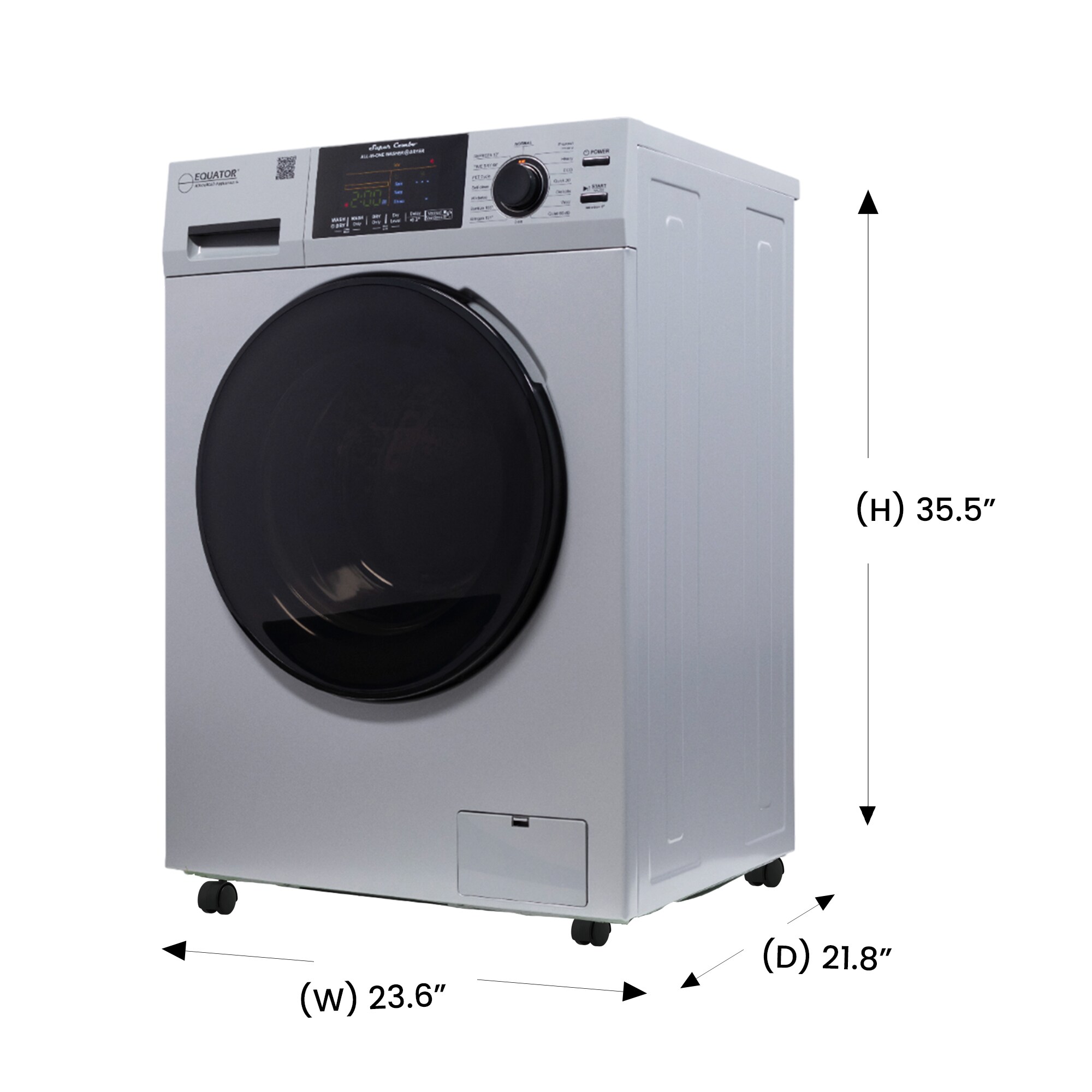 Combo Lavadora Secadora Todo en Uno plateado con ventilación con capacidad de 1.62 pies cúbicos de Equator Advanced Appliances 4600 S + PBK 1070