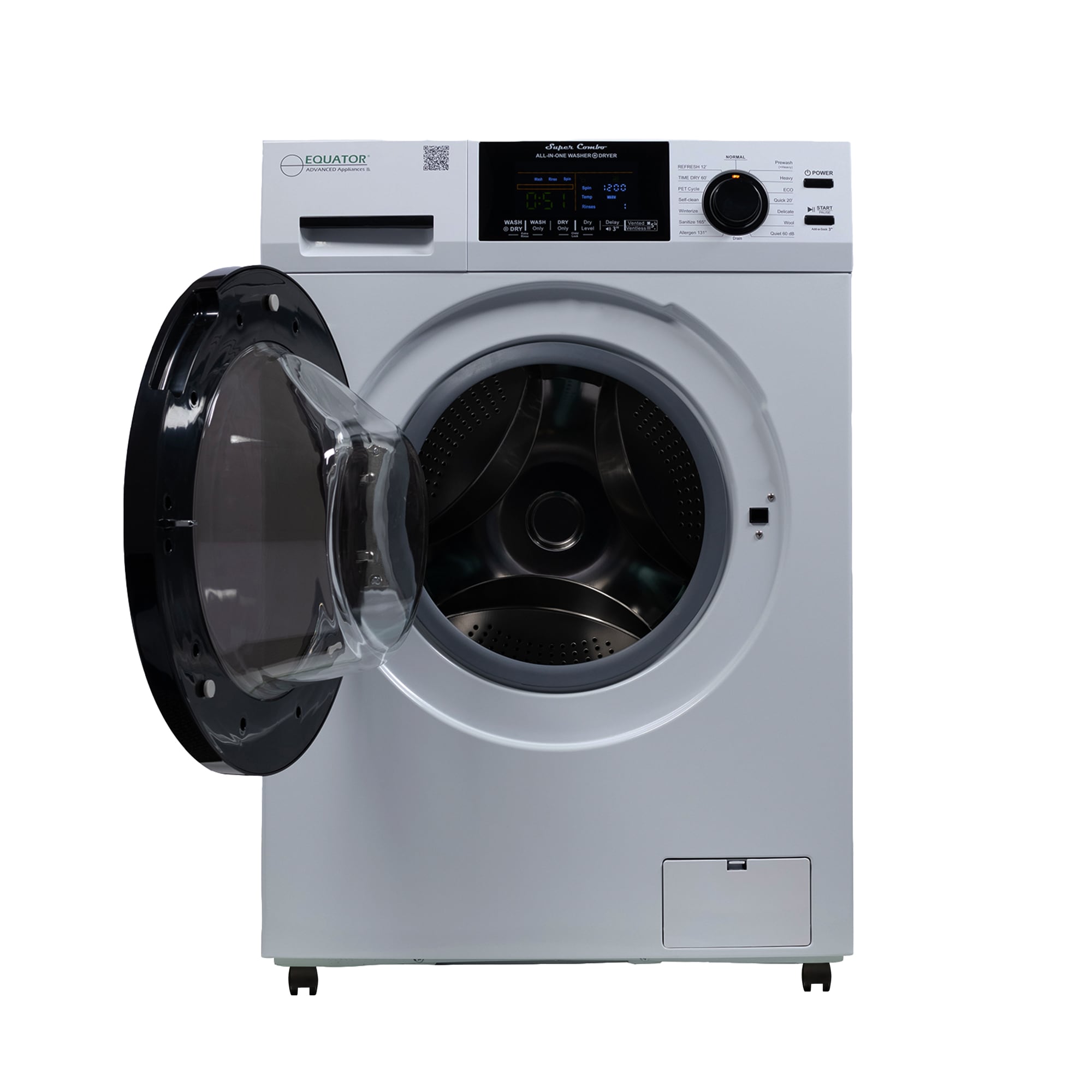 Combo Lavadora Secadora Todo en Uno plateado con ventilación con capacidad de 1.62 pies cúbicos de Equator Advanced Appliances 4600 S + PBK 1070
