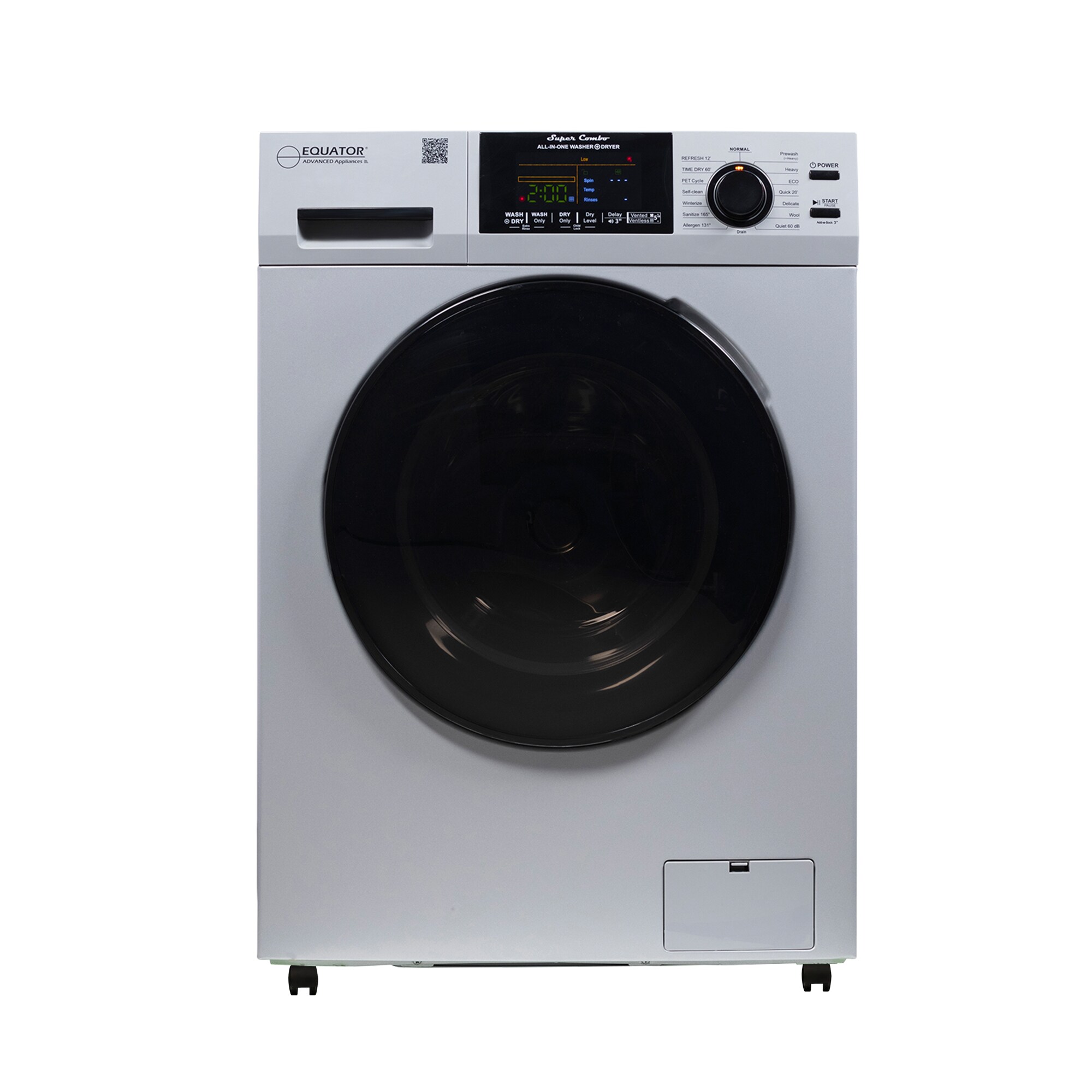 Combo Lavadora Secadora Todo en Uno plateado con ventilación con capacidad de 1.62 pies cúbicos de Equator Advanced Appliances 4600 S + PBK 1070
