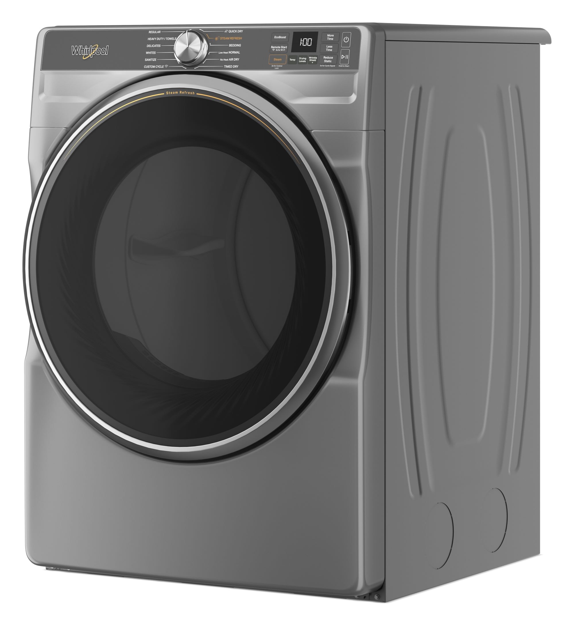 Secadora de gas Whirlpool de 7.4 pies cúbicos apilable con ciclo de vapor portátil y compatible con tecnología inteligente (Plata Radiante)