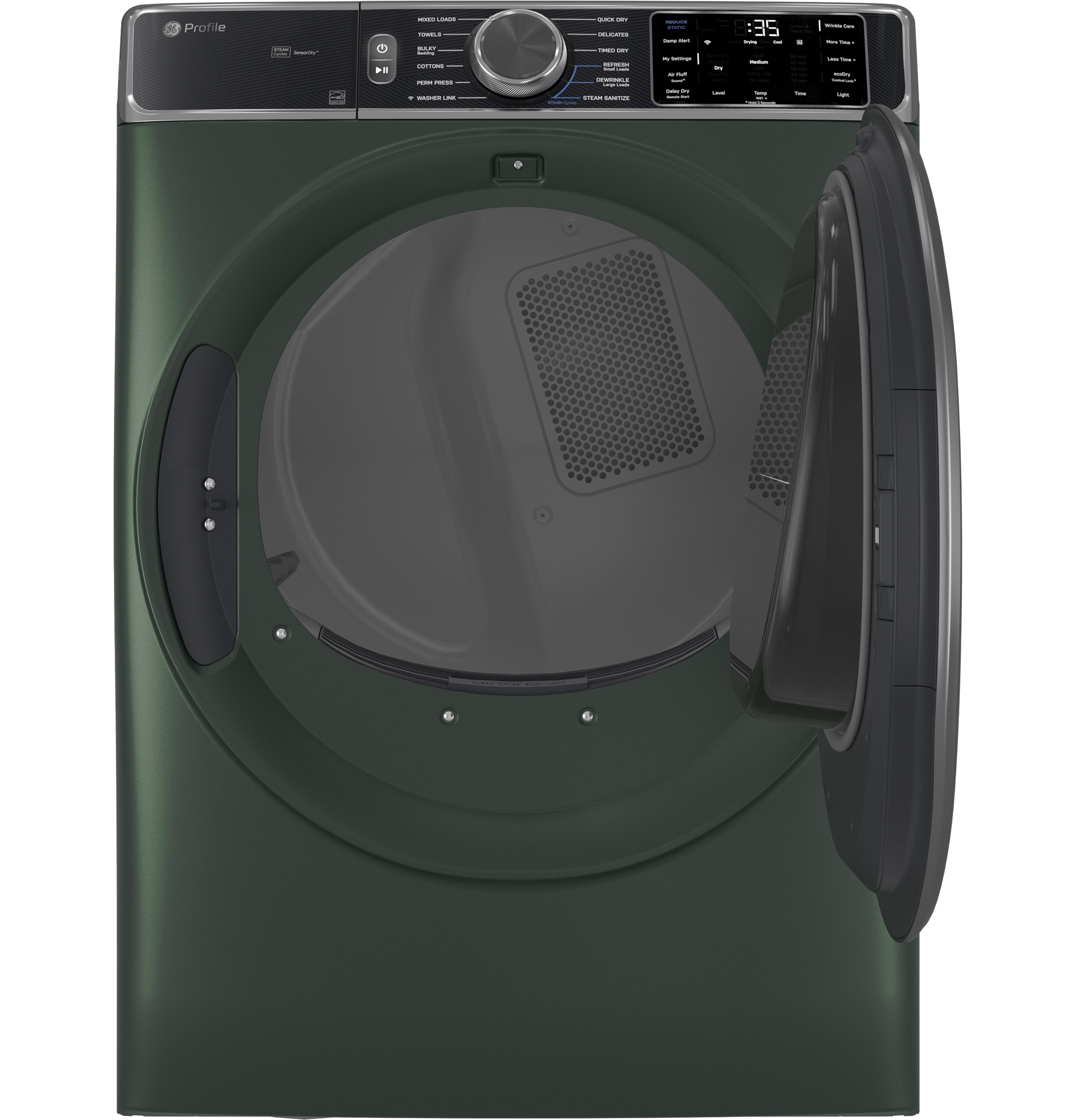 Secadora eléctrica apilable con ciclo de vapor de 7.8 pies cúbicos (verde jade) certificada Energy Star de GE Profile