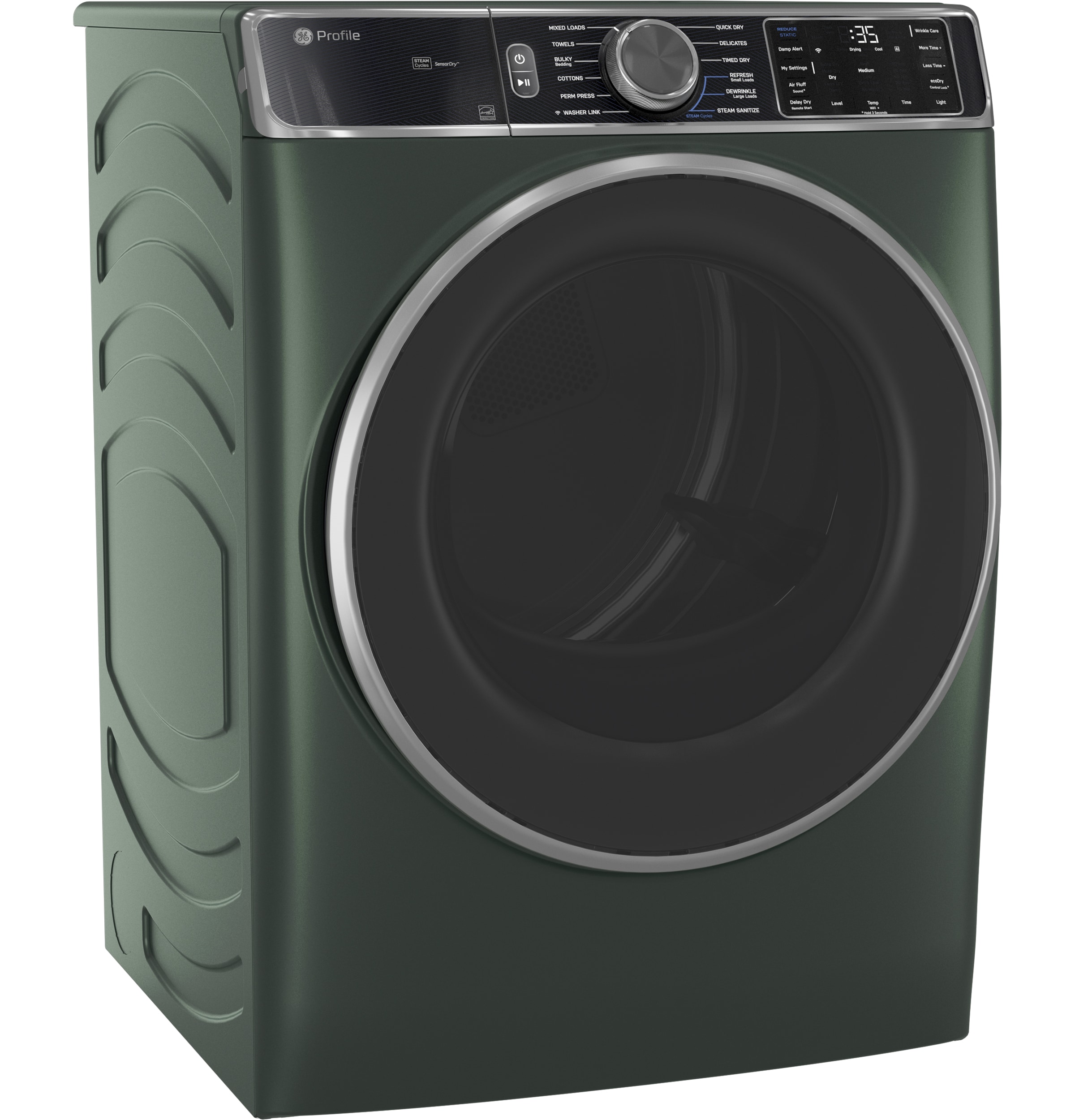 Secadora eléctrica apilable con ciclo de vapor de 7.8 pies cúbicos (verde jade) certificada Energy Star de GE Profile