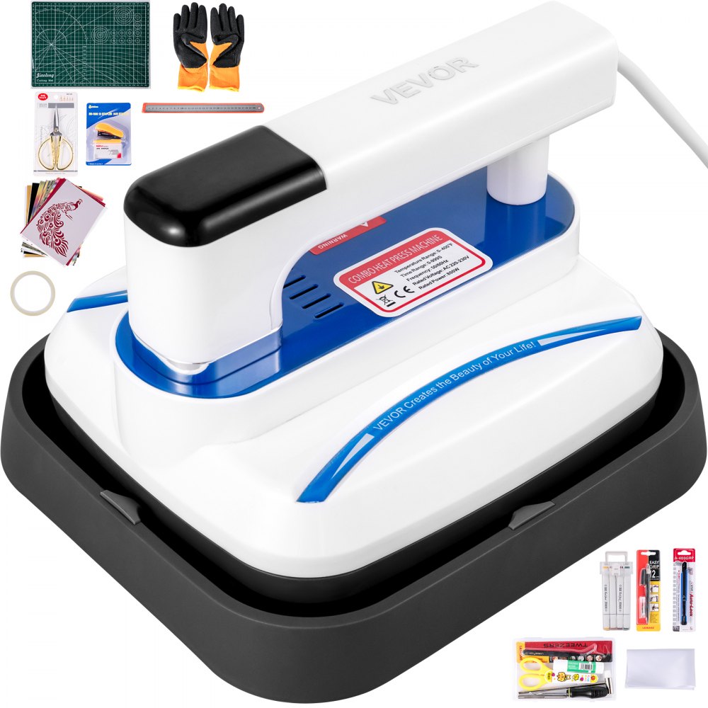 VEVOR Heat Press 7 x 8 Inch Easy Press 800W 0-200? Mini Press Highly-sensitive Touch Screen Display Double-tube Heating Heat Press Machine Portable Easy Mini Press For T Shirts with Vibration Function - BXSTHJJPJP0708-HBV1