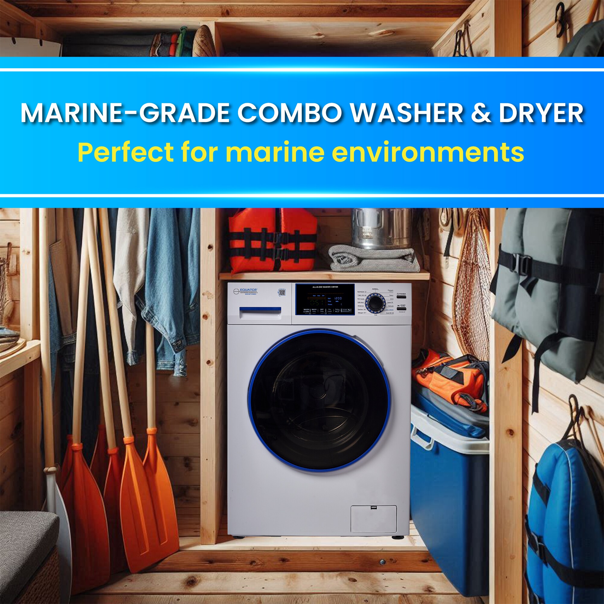 Combo Lavadora Secadora Todo en Uno de 1.62 pies cúbicos, Blanca con Ventilación Avanzada EZ 4650 CV MARINE de Equator Advanced Appliances