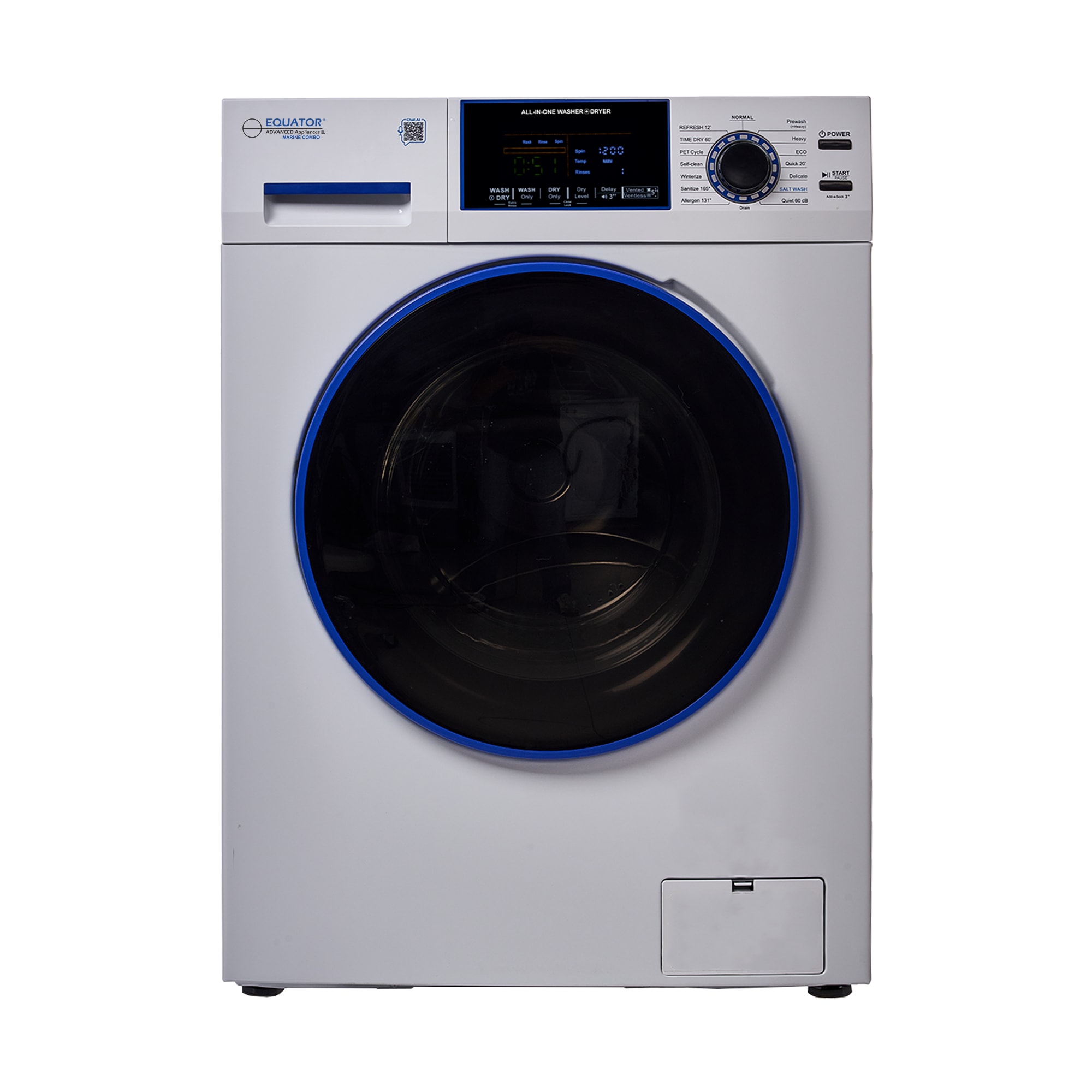 Combo Lavadora Secadora Todo en Uno de 1.62 pies cúbicos, Blanca con Ventilación Avanzada EZ 4650 CV MARINE de Equator Advanced Appliances
