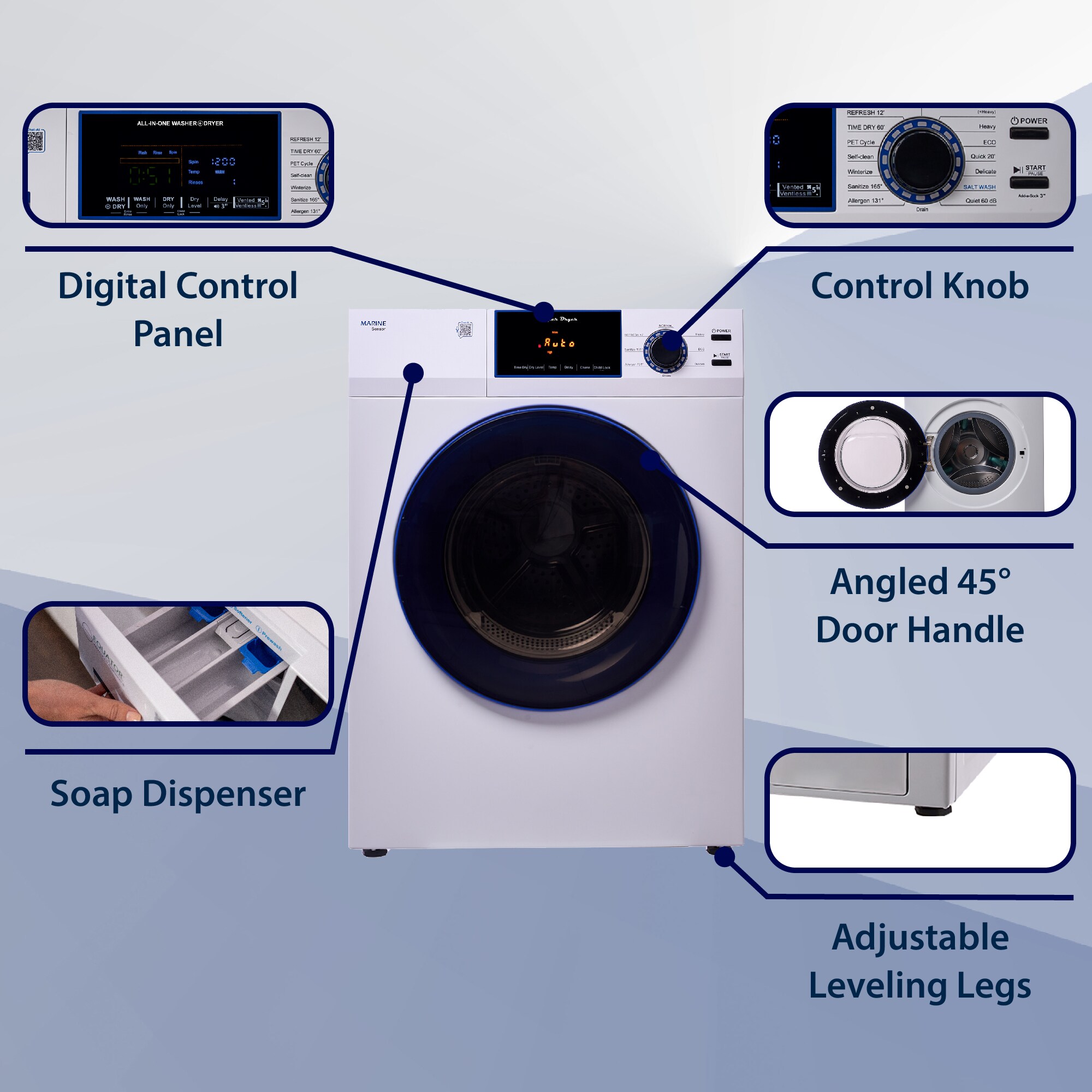 Combo Lavadora Secadora Todo en Uno de 1.62 pies cúbicos, Blanca con Ventilación Avanzada EZ 4650 CV MARINE de Equator Advanced Appliances