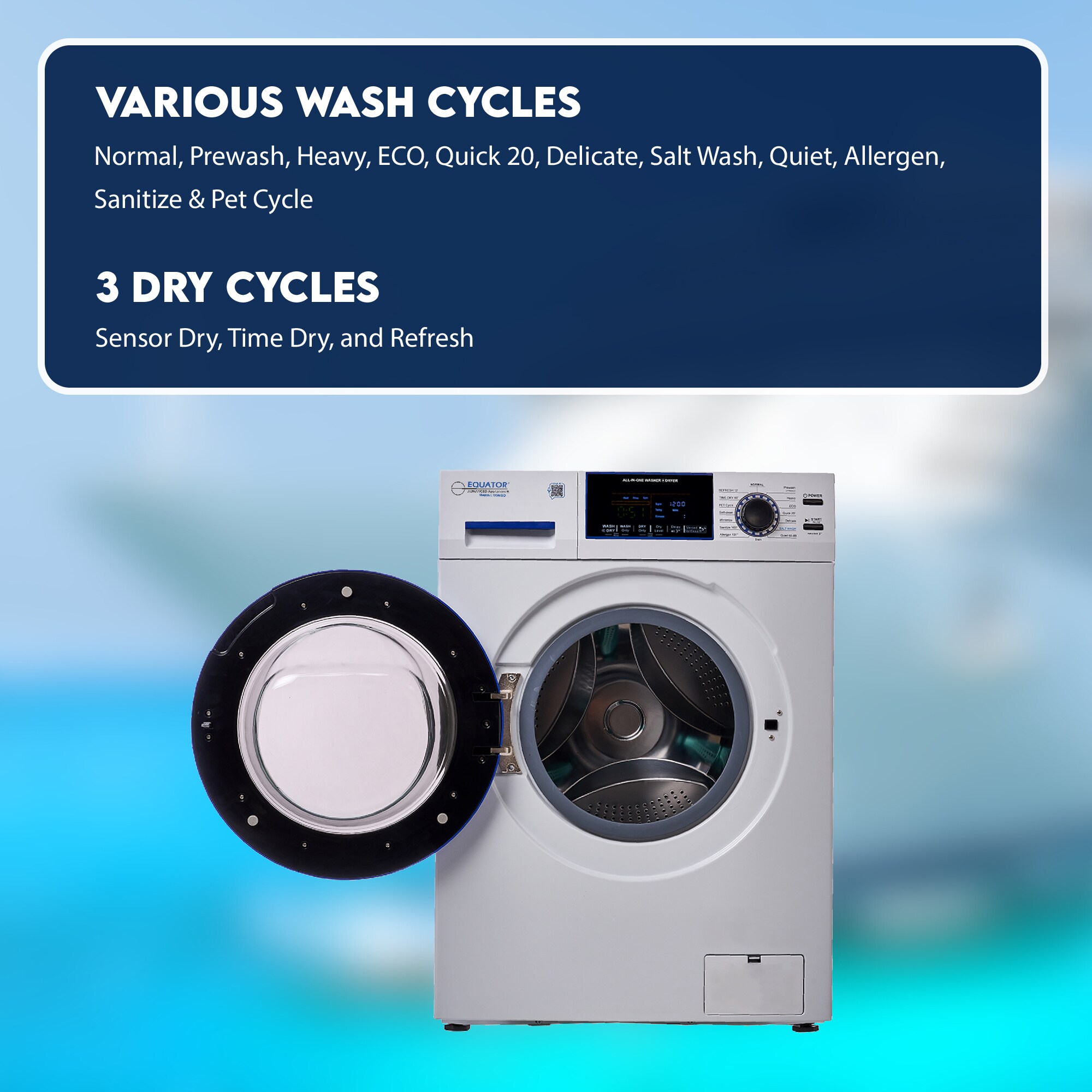 Combo Lavadora Secadora Todo en Uno de 1.62 pies cúbicos, Blanca con Ventilación Avanzada EZ 4650 CV MARINE de Equator Advanced Appliances