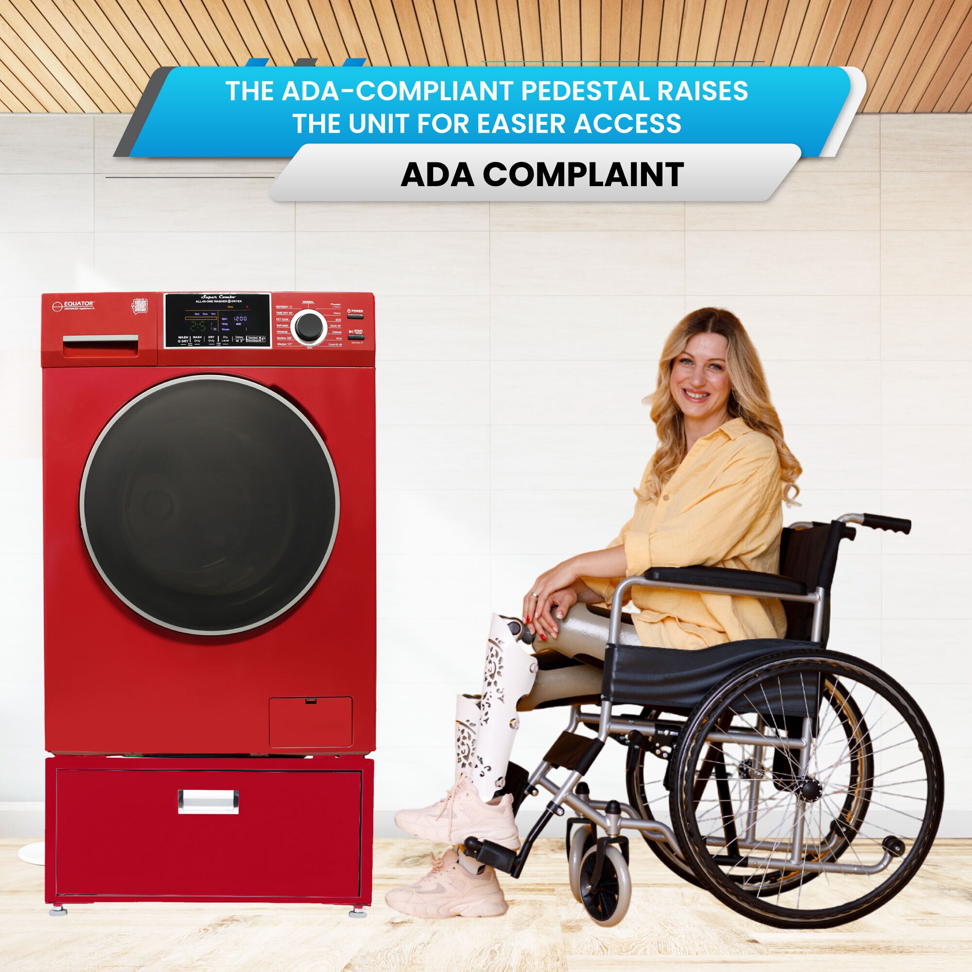 Combo lavadora secadora todo en uno con capacidad de 1.62 pies cúbicos en color rojo, modelo EZ 4600 M + PDL 4455 de Equator Advanced Appliances.