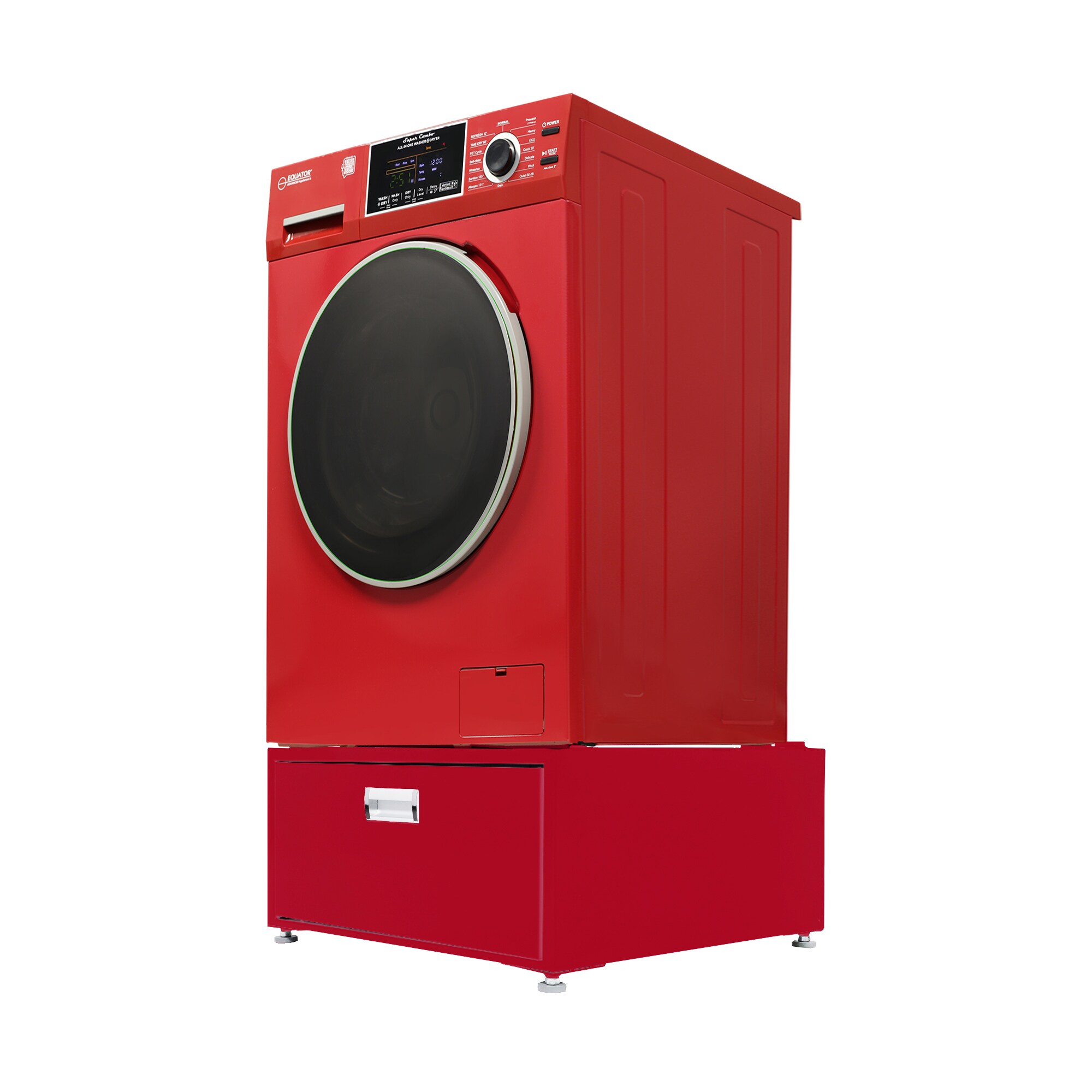 Combo lavadora secadora todo en uno con capacidad de 1.62 pies cúbicos en color rojo, modelo EZ 4600 M + PDL 4455 de Equator Advanced Appliances.