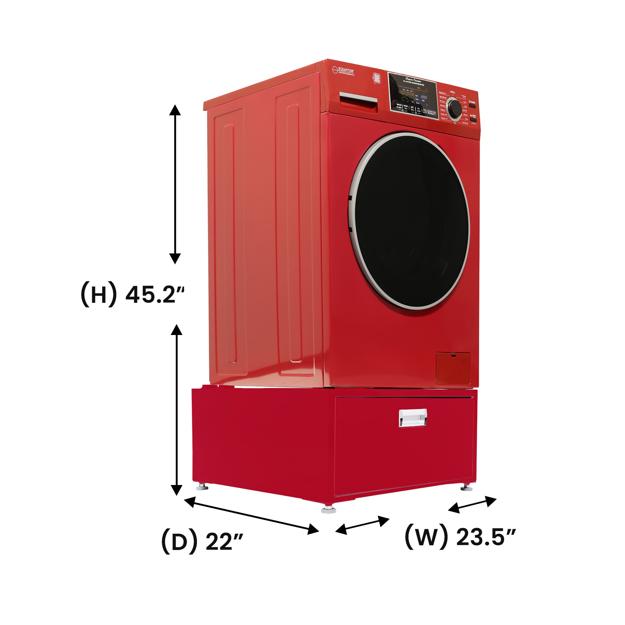 Combo lavadora secadora todo en uno con capacidad de 1.62 pies cúbicos en color rojo, modelo EZ 4600 M + PDL 4455 de Equator Advanced Appliances.