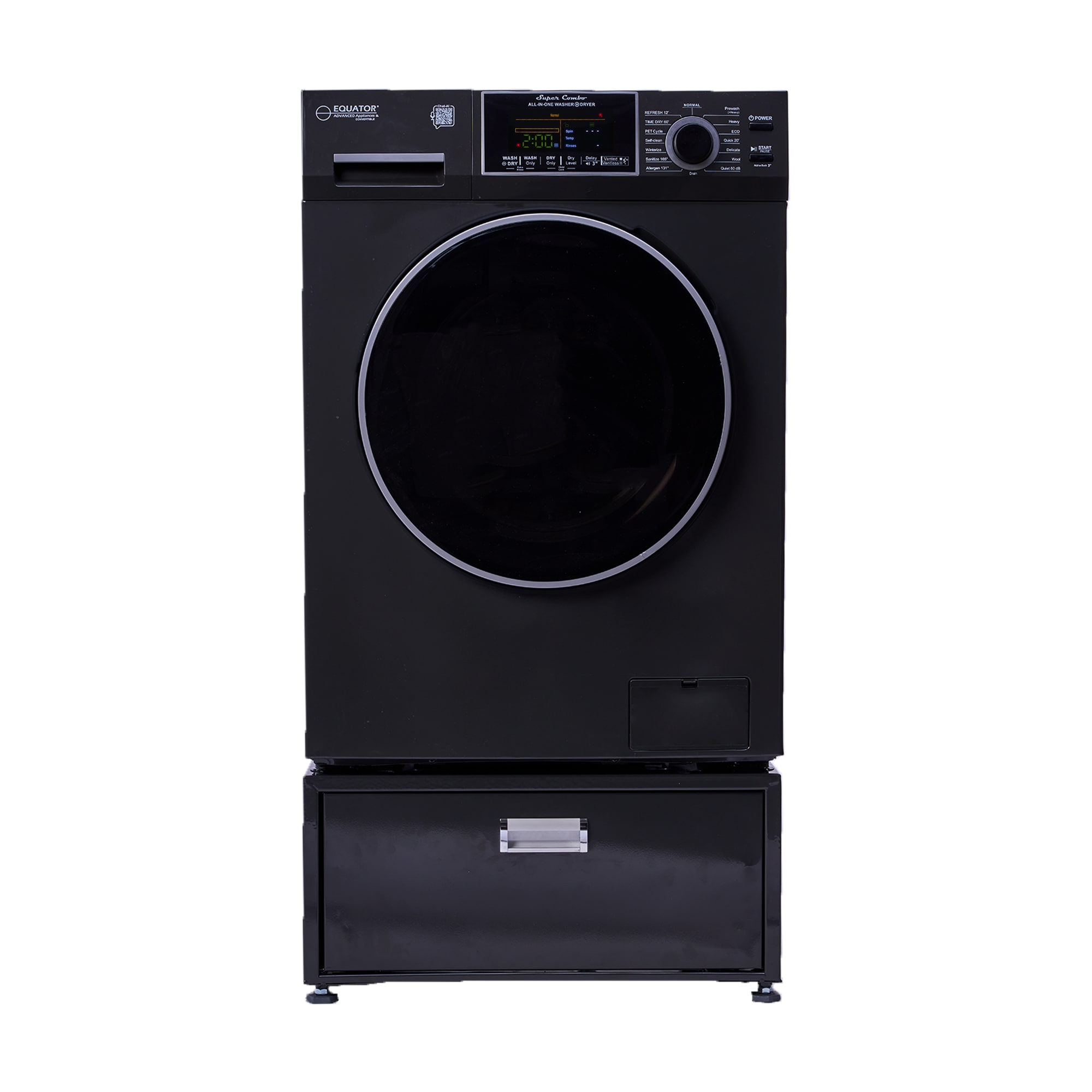 Combo Lavadora Secadora Todo en Uno de 1.9 pies cúbicos de Capacidad, Color Negro con Ventilación, Modelo EZ5500 + PDL 4455 SG de Equator Advanced Appliances