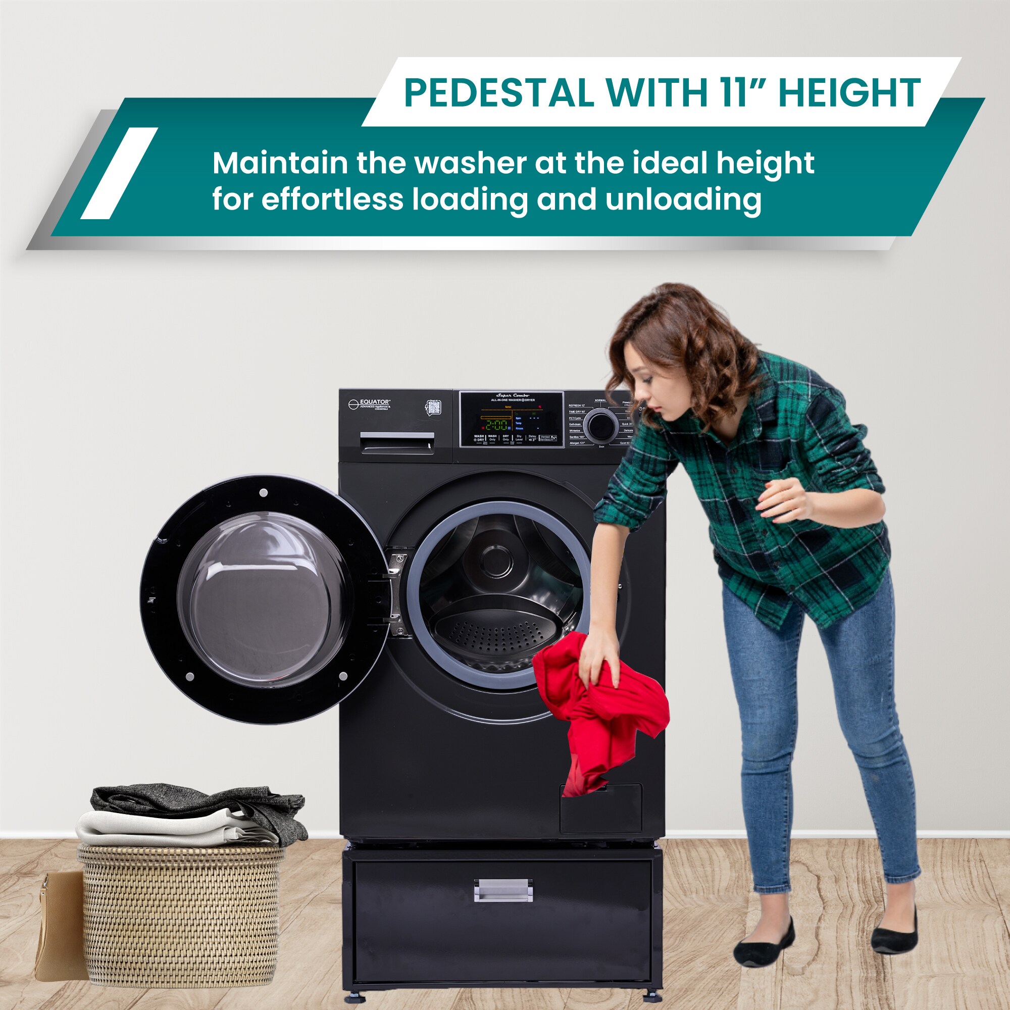 Combo Lavadora Secadora Todo en Uno de 1.9 pies cúbicos de Capacidad, Color Negro con Ventilación, Modelo EZ5500 + PDL 4455 SG de Equator Advanced Appliances