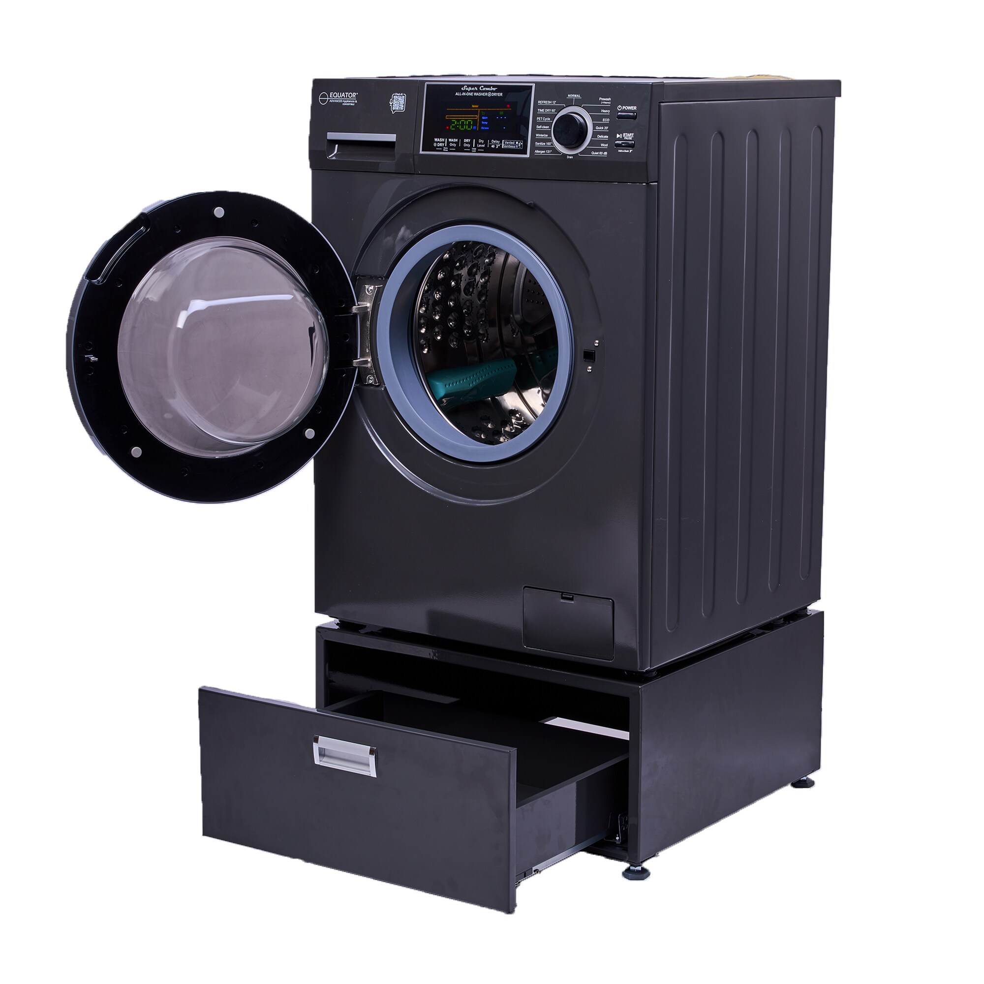 Combo Lavadora Secadora Todo en Uno de 1.9 pies cúbicos de Capacidad, Color Negro con Ventilación, Modelo EZ5500 + PDL 4455 SG de Equator Advanced Appliances