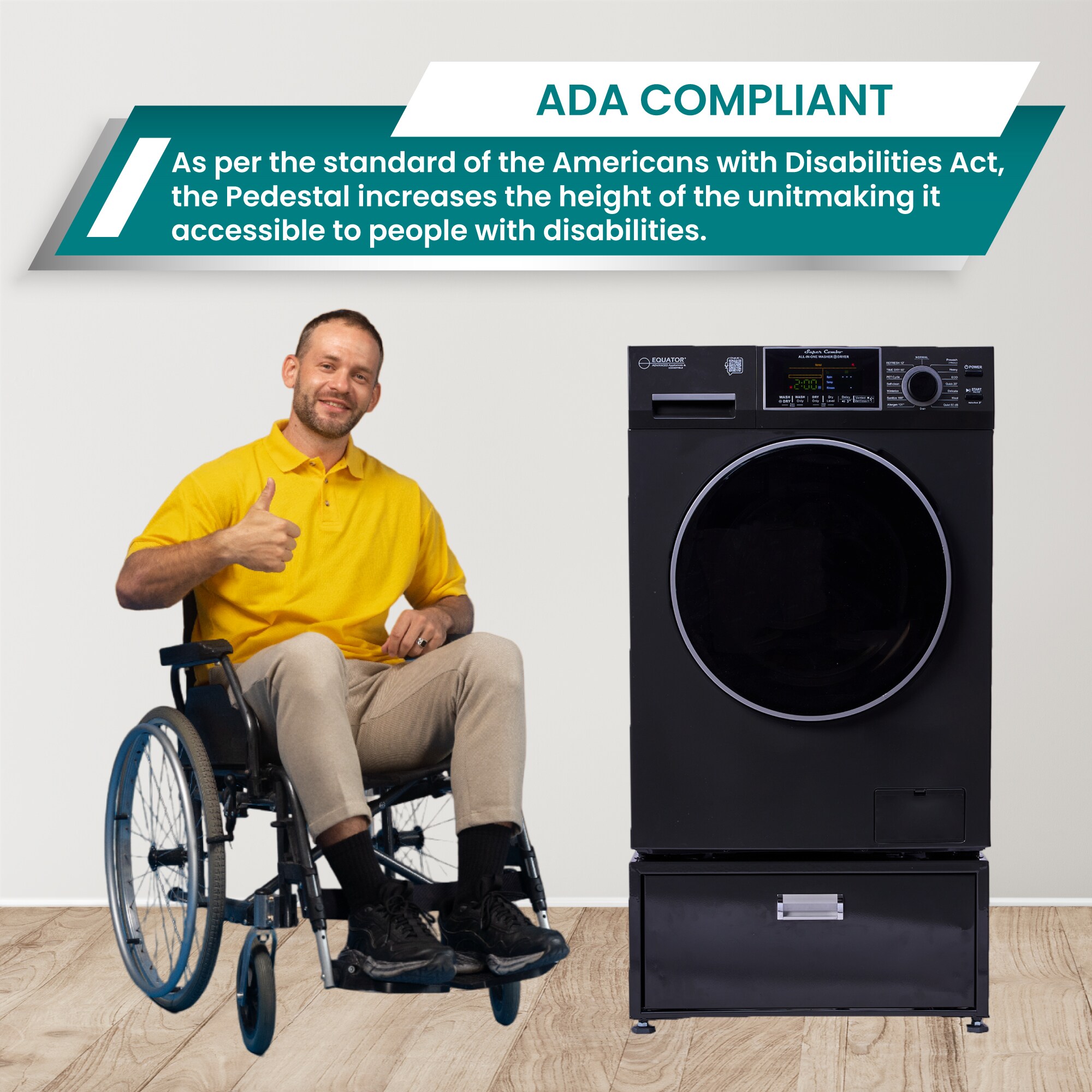 Combo Lavadora Secadora Todo en Uno de 1.9 pies cúbicos de Capacidad, Color Negro con Ventilación, Modelo EZ5500 + PDL 4455 SG de Equator Advanced Appliances