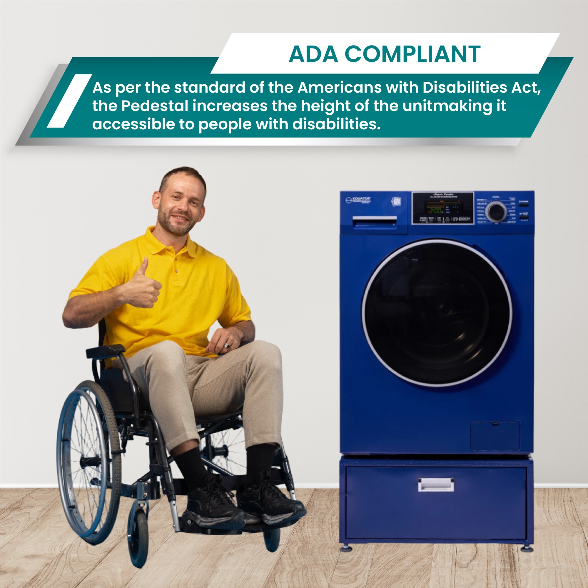 Combo Lavadora-Secadora todo en uno con ventilación azul de 1.9 pies cúbicos de capacidad EZ5500 + PDL 4455 MB de Equator Advanced Appliances