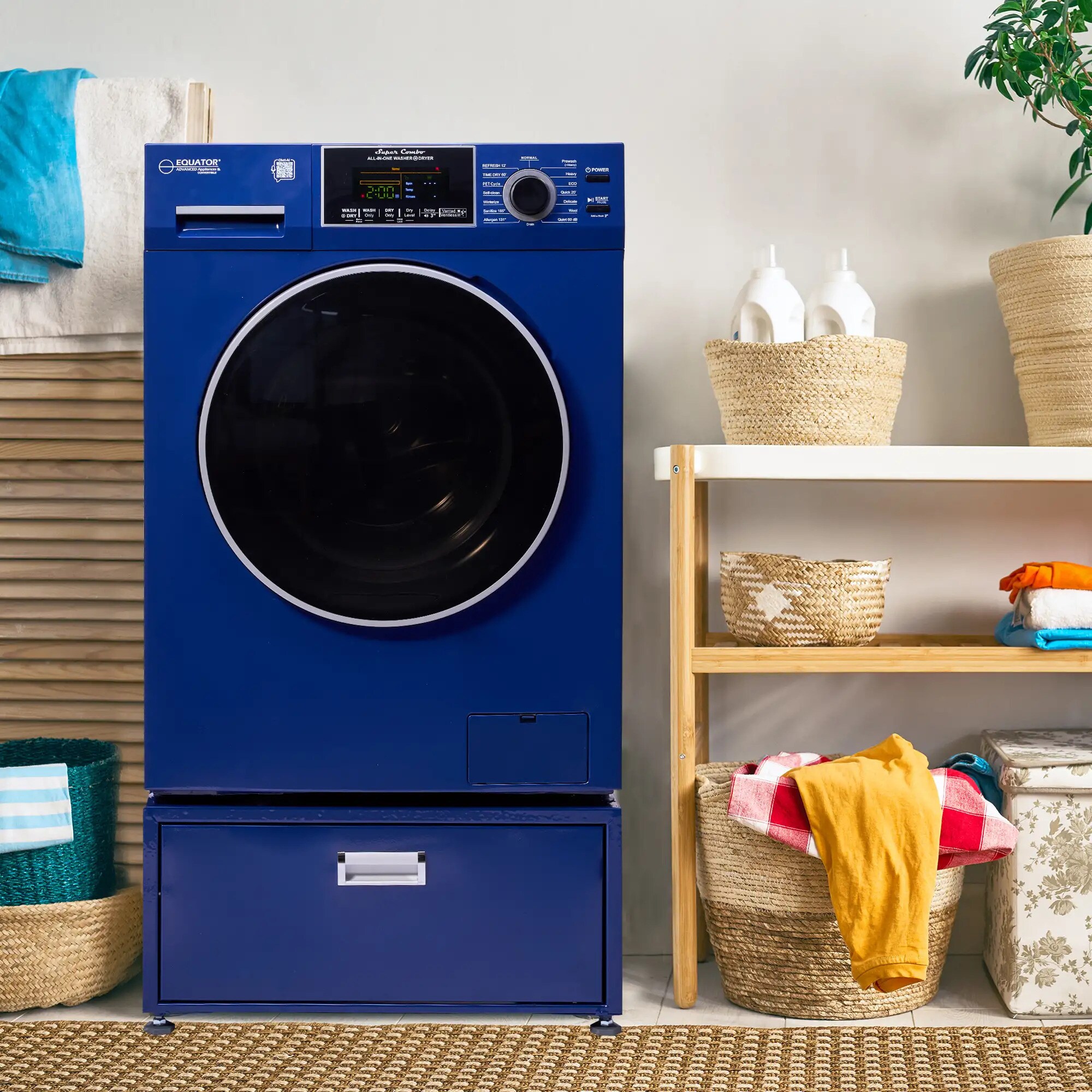 Combo Lavadora-Secadora todo en uno con ventilación azul de 1.9 pies cúbicos de capacidad EZ5500 + PDL 4455 MB de Equator Advanced Appliances