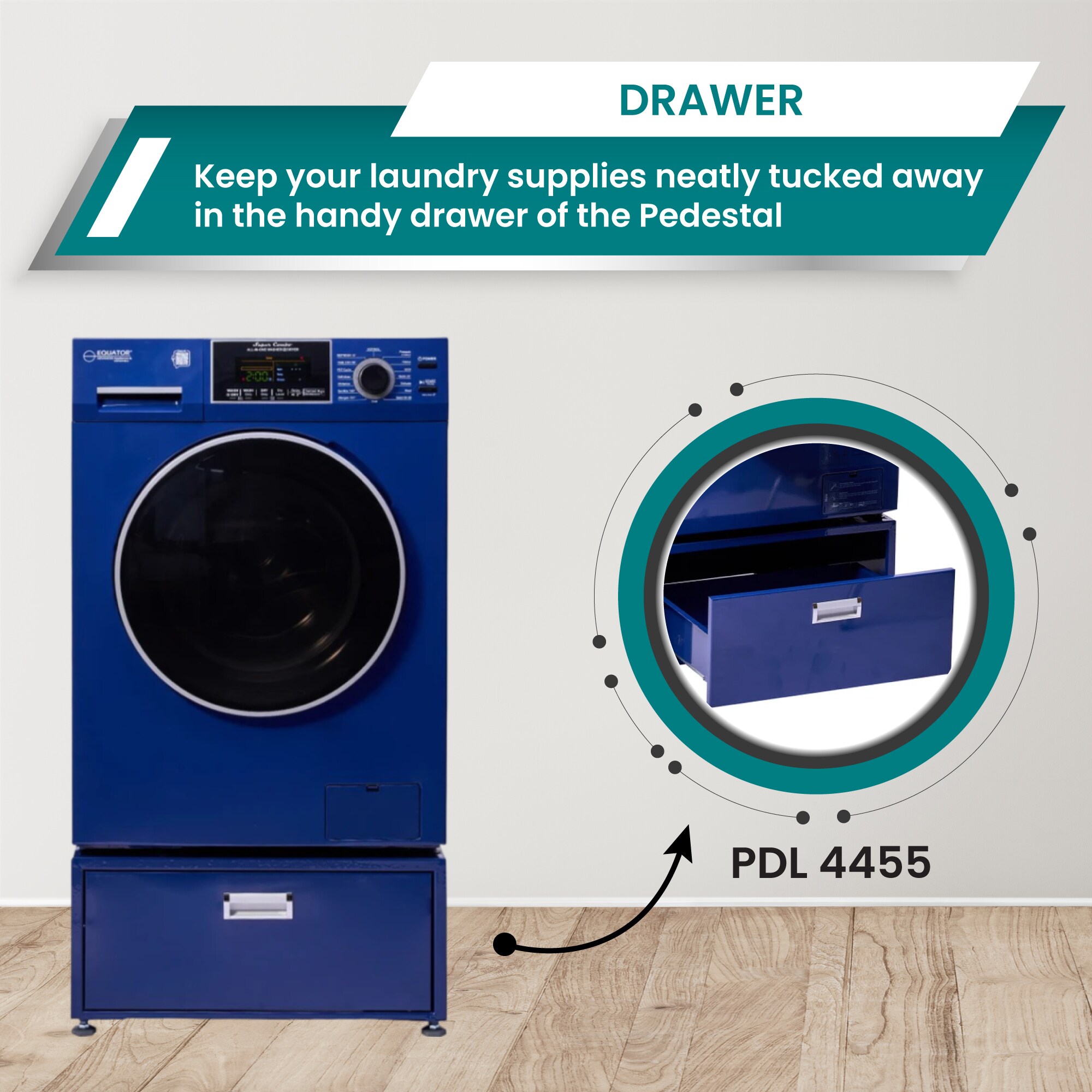 Combo Lavadora-Secadora todo en uno con ventilación azul de 1.9 pies cúbicos de capacidad EZ5500 + PDL 4455 MB de Equator Advanced Appliances