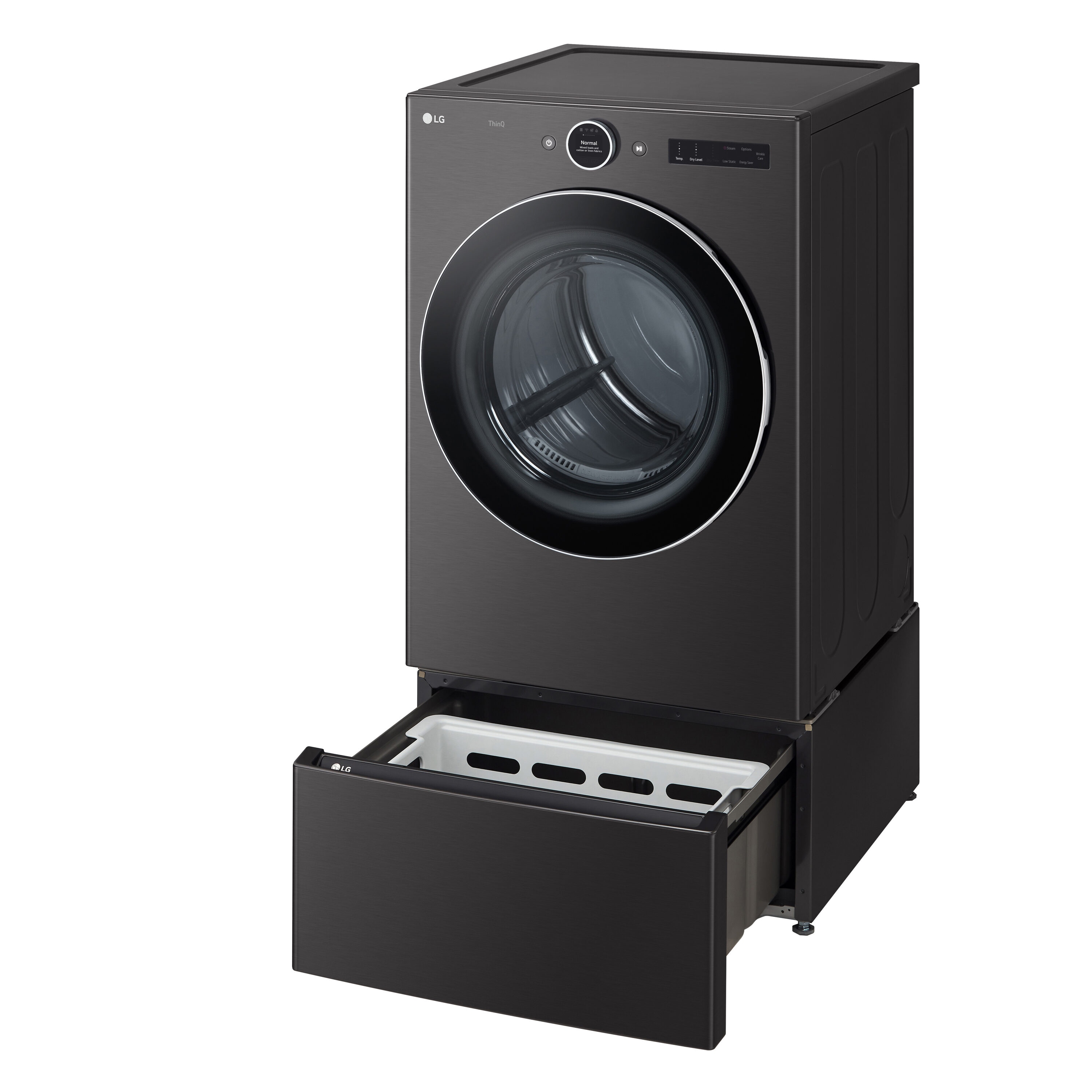 Secadora eléctrica apilable con ciclo de vapor de 7.4 pies cúbicos en acero negro, certificada Energy Star DLEX6700B de LG