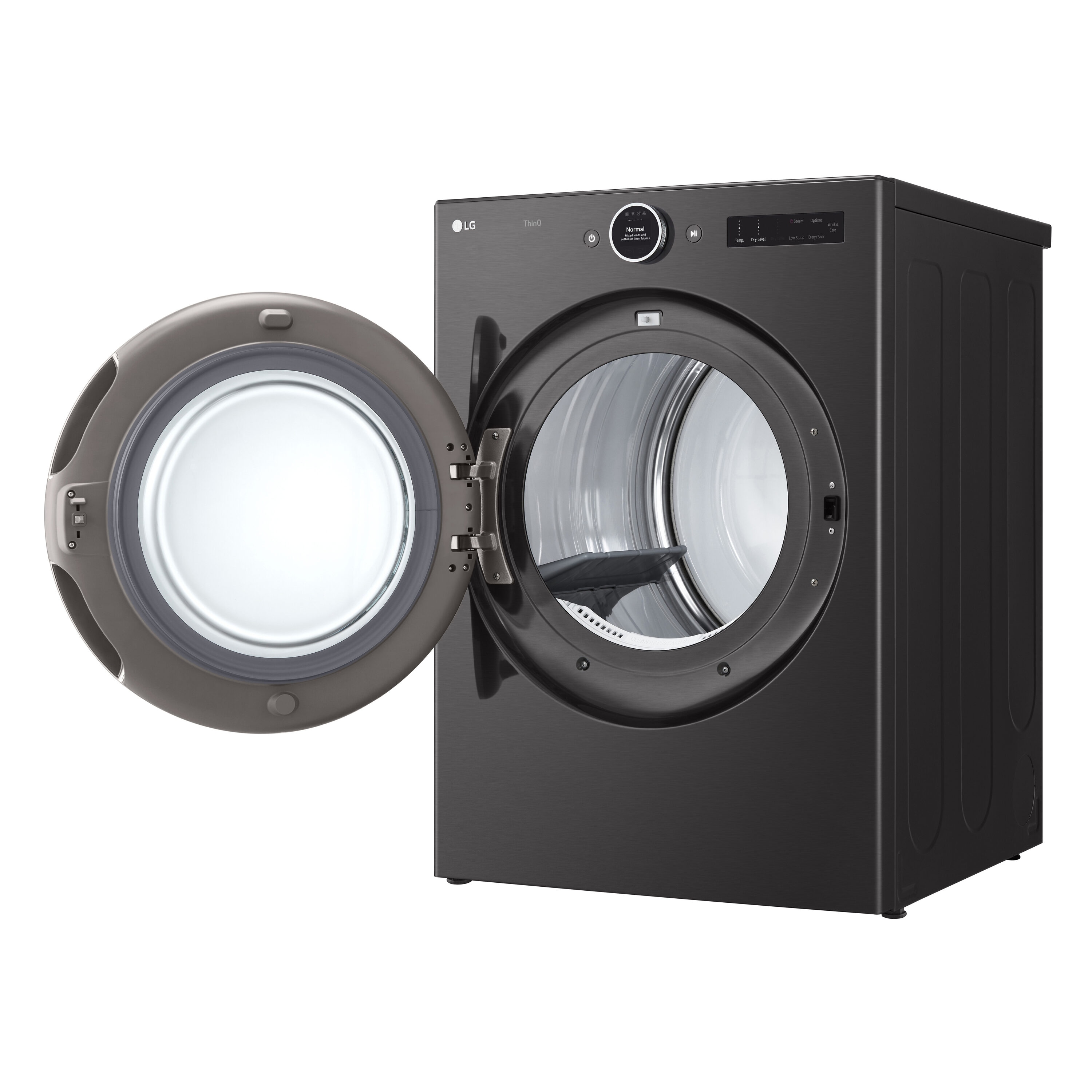 Secadora eléctrica apilable con ciclo de vapor de 7.4 pies cúbicos en acero negro, certificada Energy Star DLEX6700B de LG