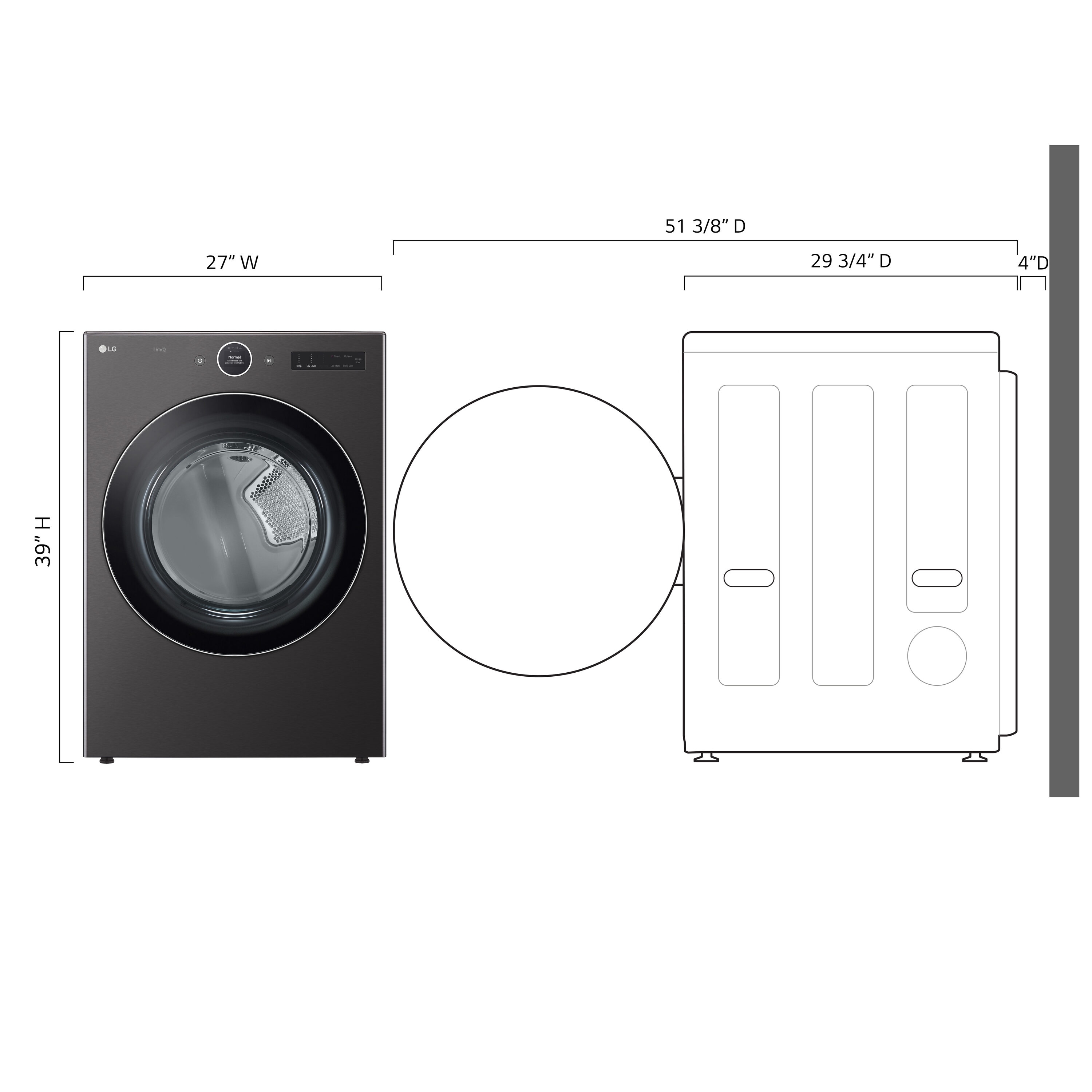 Secadora eléctrica apilable con ciclo de vapor de 7.4 pies cúbicos en acero negro, certificada Energy Star DLEX6700B de LG