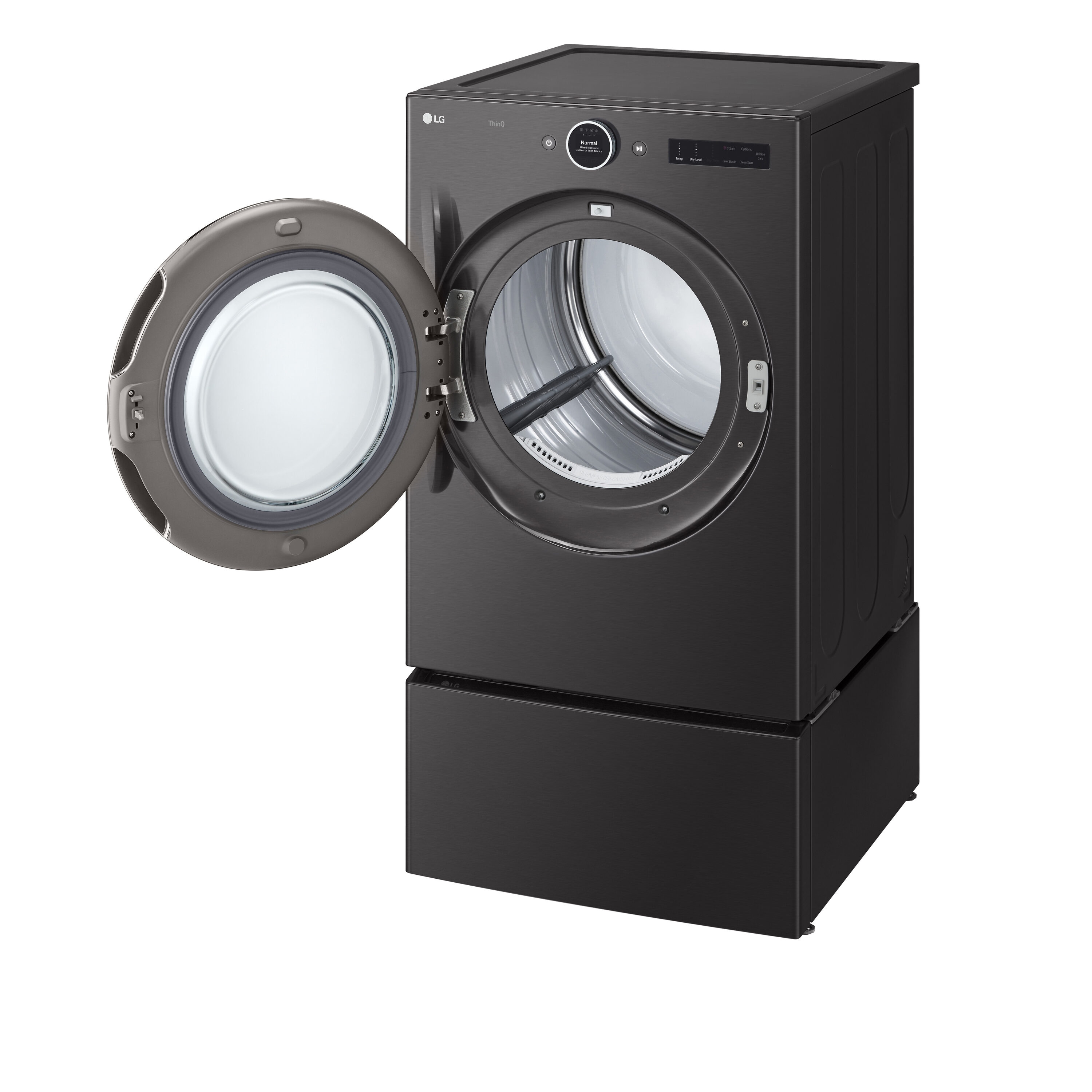 Secadora eléctrica apilable con ciclo de vapor de 7.4 pies cúbicos en acero negro, certificada Energy Star DLEX6700B de LG