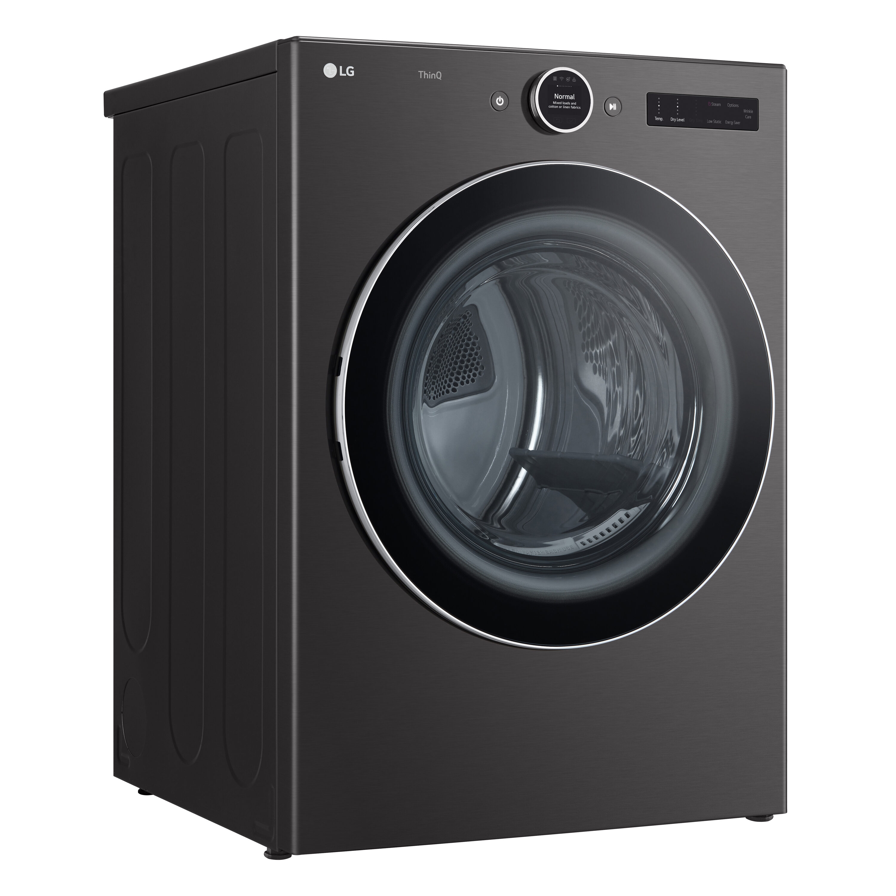 Secadora eléctrica apilable con ciclo de vapor de 7.4 pies cúbicos en acero negro, certificada Energy Star DLEX6700B de LG