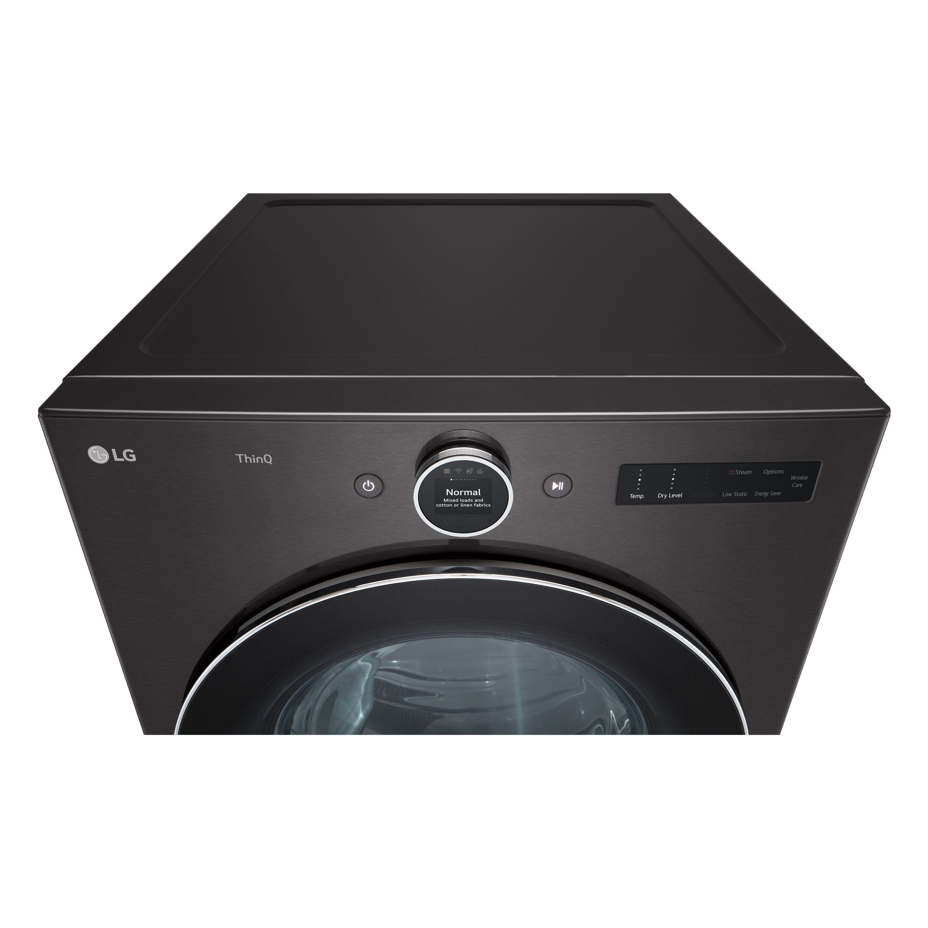 Secadora eléctrica apilable con ciclo de vapor de 7.4 pies cúbicos en acero negro, certificada Energy Star DLEX6700B de LG