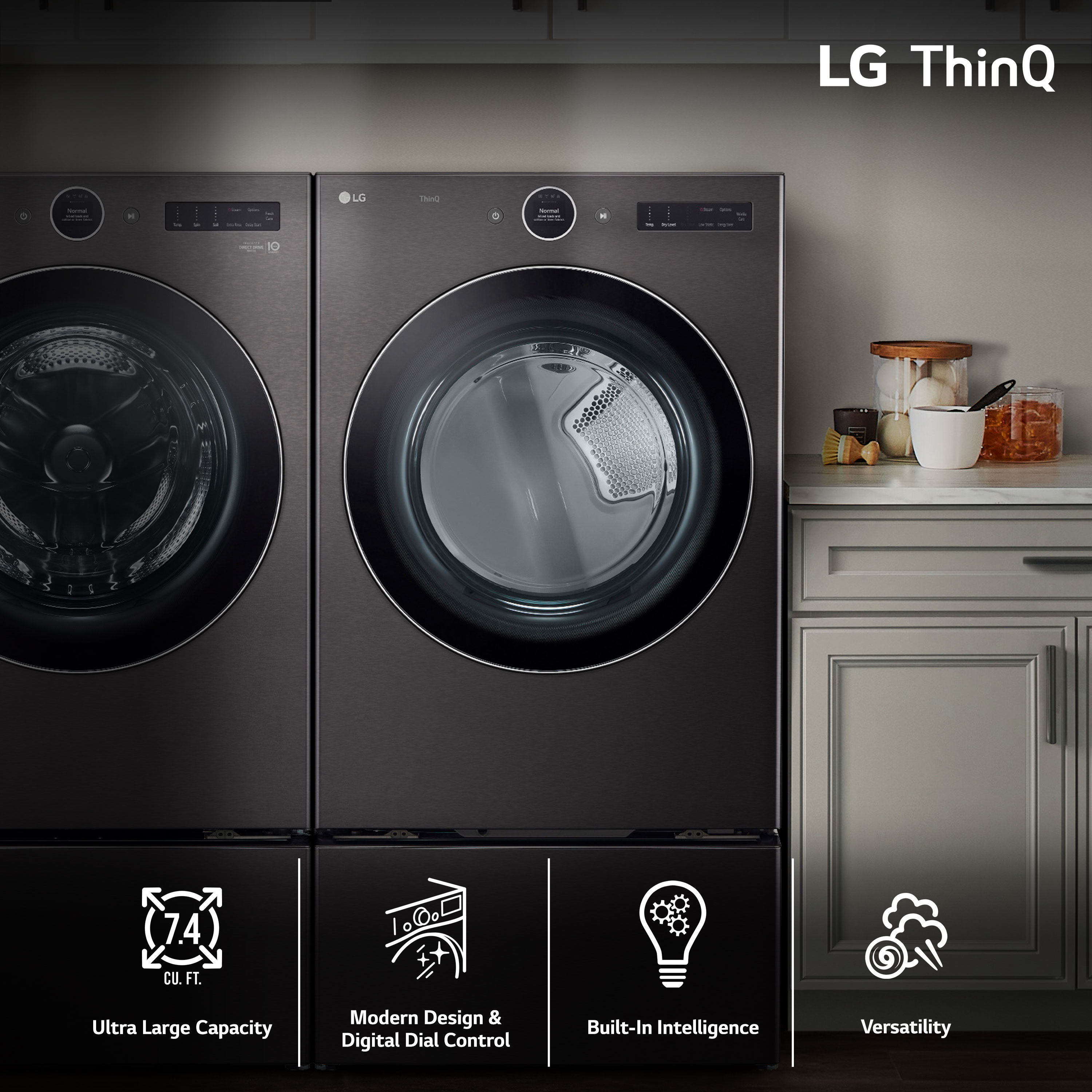 Secadora a gas compatible con vapor empotrable de 7.4 pies cúbicos de LG (Acero Negro) con ciclo inteligente y compatible con energía Star Certified DLGX6701B
