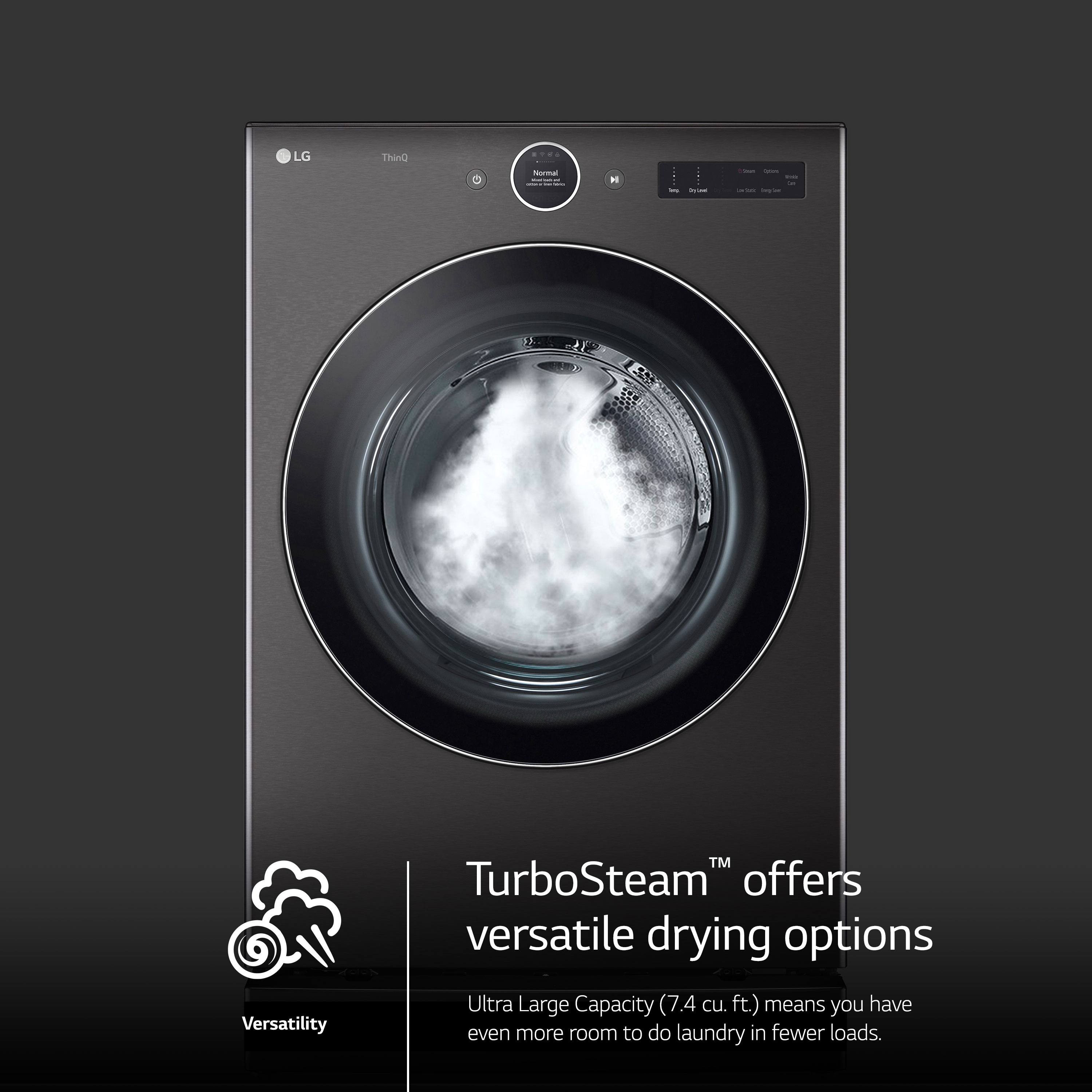 Secadora a gas compatible con vapor empotrable de 7.4 pies cúbicos de LG (Acero Negro) con ciclo inteligente y compatible con energía Star Certified DLGX6701B