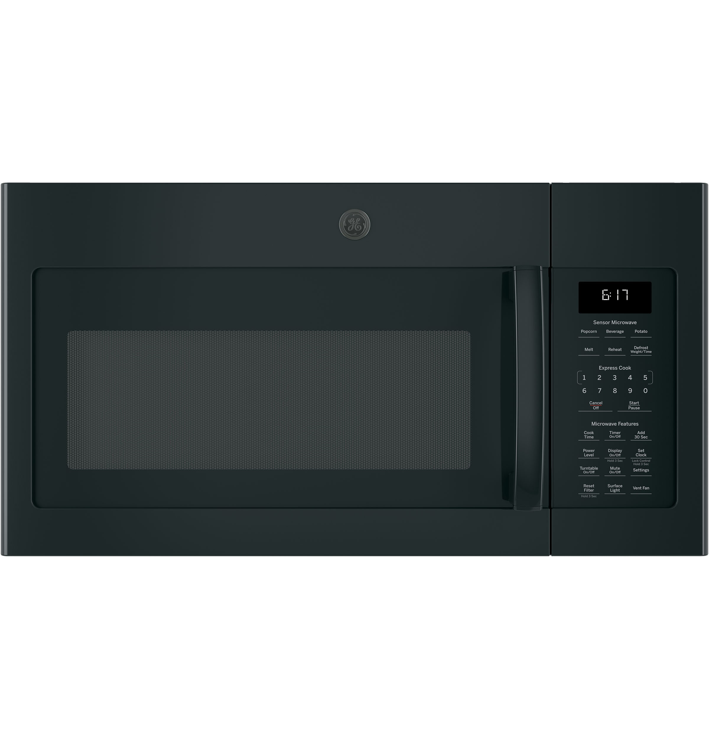 Microondas de 1.7 pies cúbicos sobre la estufa con cocción sensorial (Negro) de 29.9 pulgadas - GE JVM6175DKBB