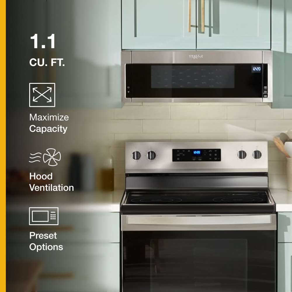 Horno de Microondas Empotrable Whirlpool de 1.1 pies cúbicos y perfil bajo de 30 pulgadas sobre la estufa (acero inoxidable) WML55011HS