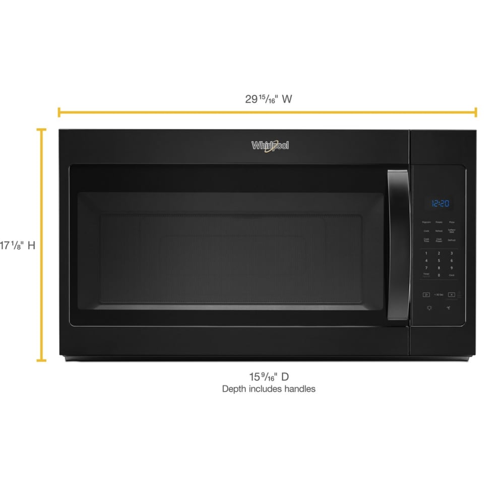 Microondas de pared de 1.7 pies cúbicos con ventilador de 2 velocidades Whirlpool de 29.94 pulgadas (Negro)
