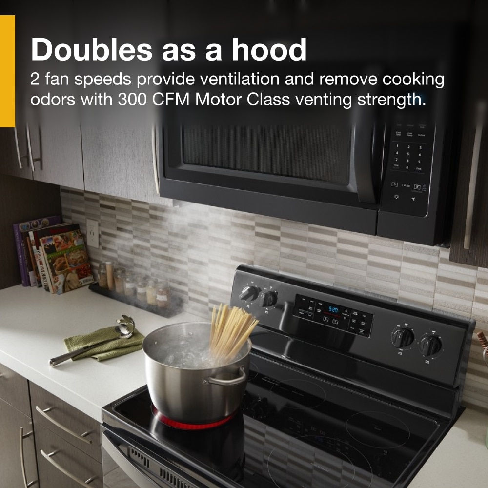Microondas de pared de 1.7 pies cúbicos con ventilador de 2 velocidades Whirlpool de 29.94 pulgadas (Negro)