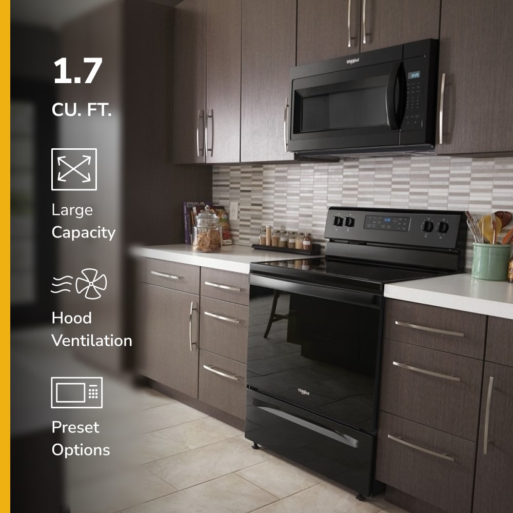 Microondas de pared de 1.7 pies cúbicos con ventilador de 2 velocidades Whirlpool de 29.94 pulgadas (Negro)