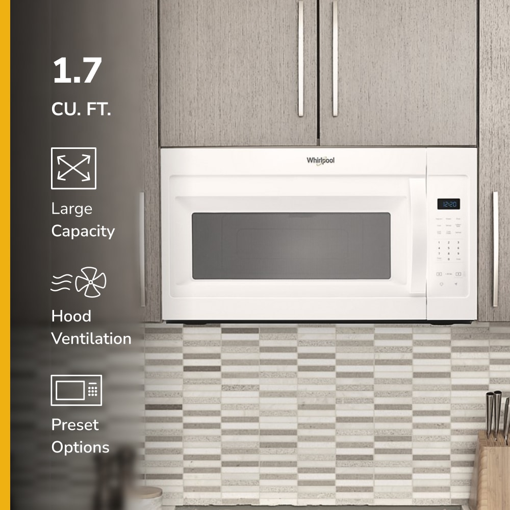 Horno de Microondas de 1.7 pies cúbicos en color Blanco de 29.94 pulgadas para montar sobre la estufa con ventilador de 2 velocidades Whirlpool