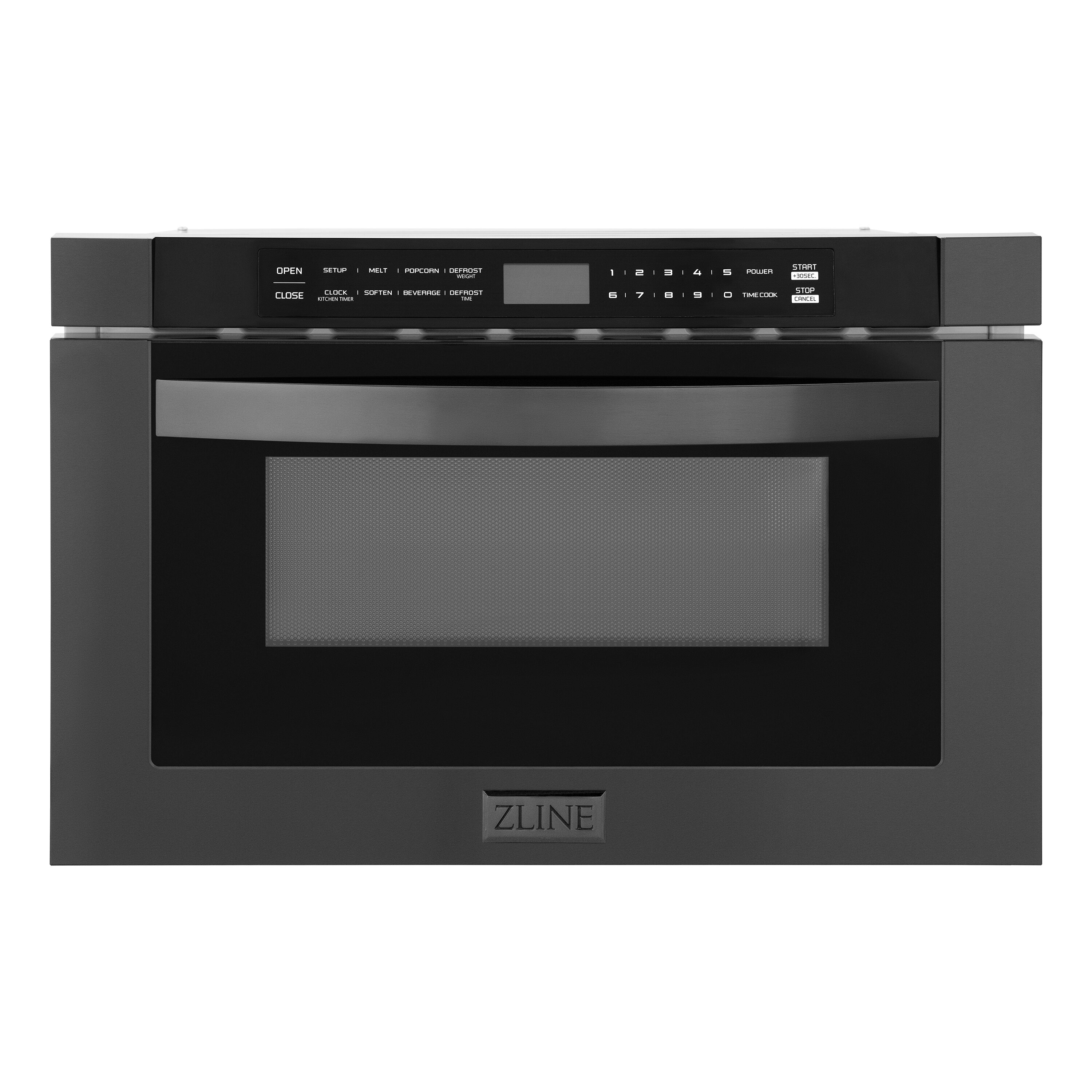 Cajón de microondas ZLINE KITCHEN & BATH de 23.5 pulgadas con capacidad de 1.2 pies cúbicos y 1000 watts (acero inoxidable negro, mango moderno) MWD-1-BS