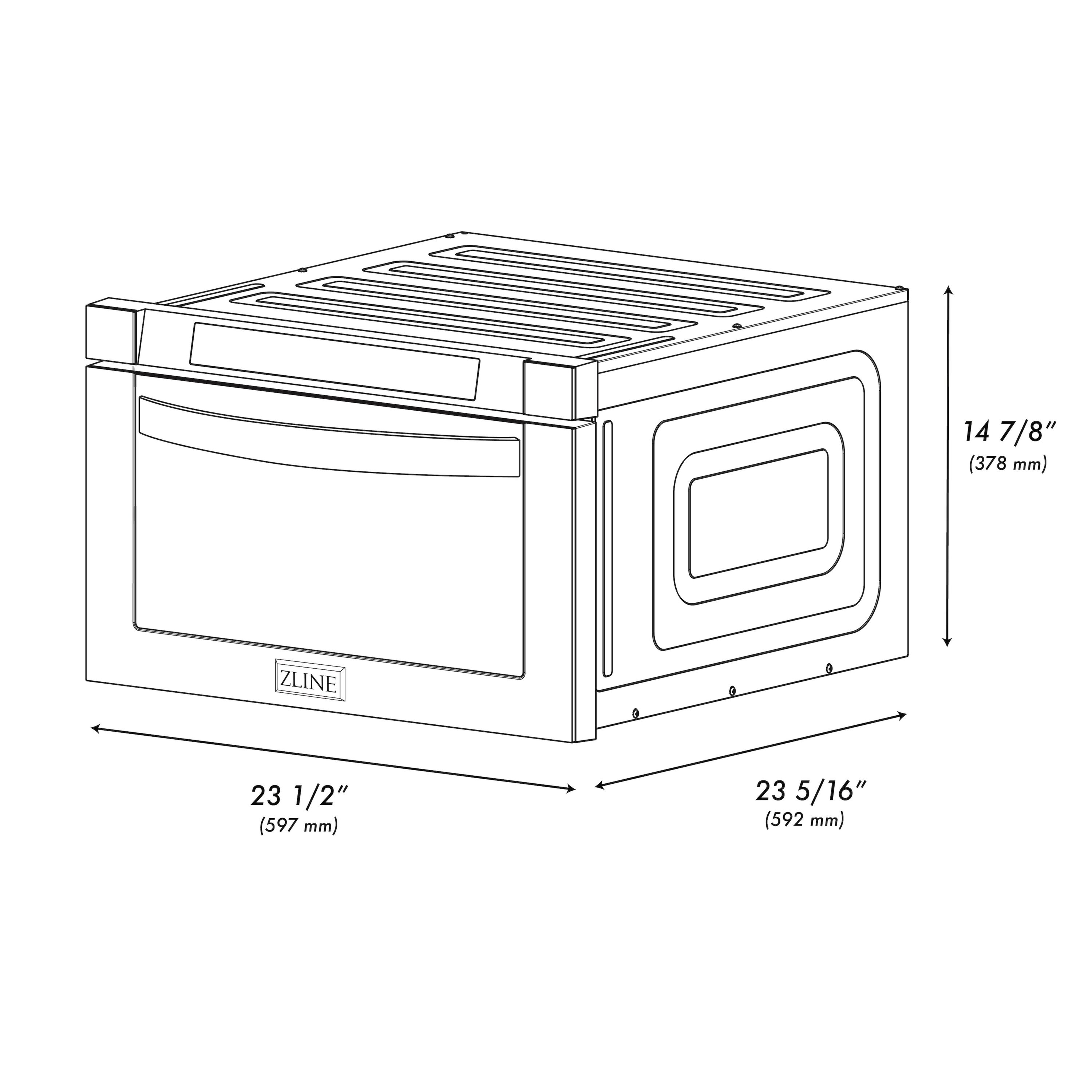 Cajón de microondas ZLINE KITCHEN & BATH de 23.5 pulgadas con capacidad de 1.2 pies cúbicos y 1000 watts (acero inoxidable negro, mango moderno) MWD-1-BS