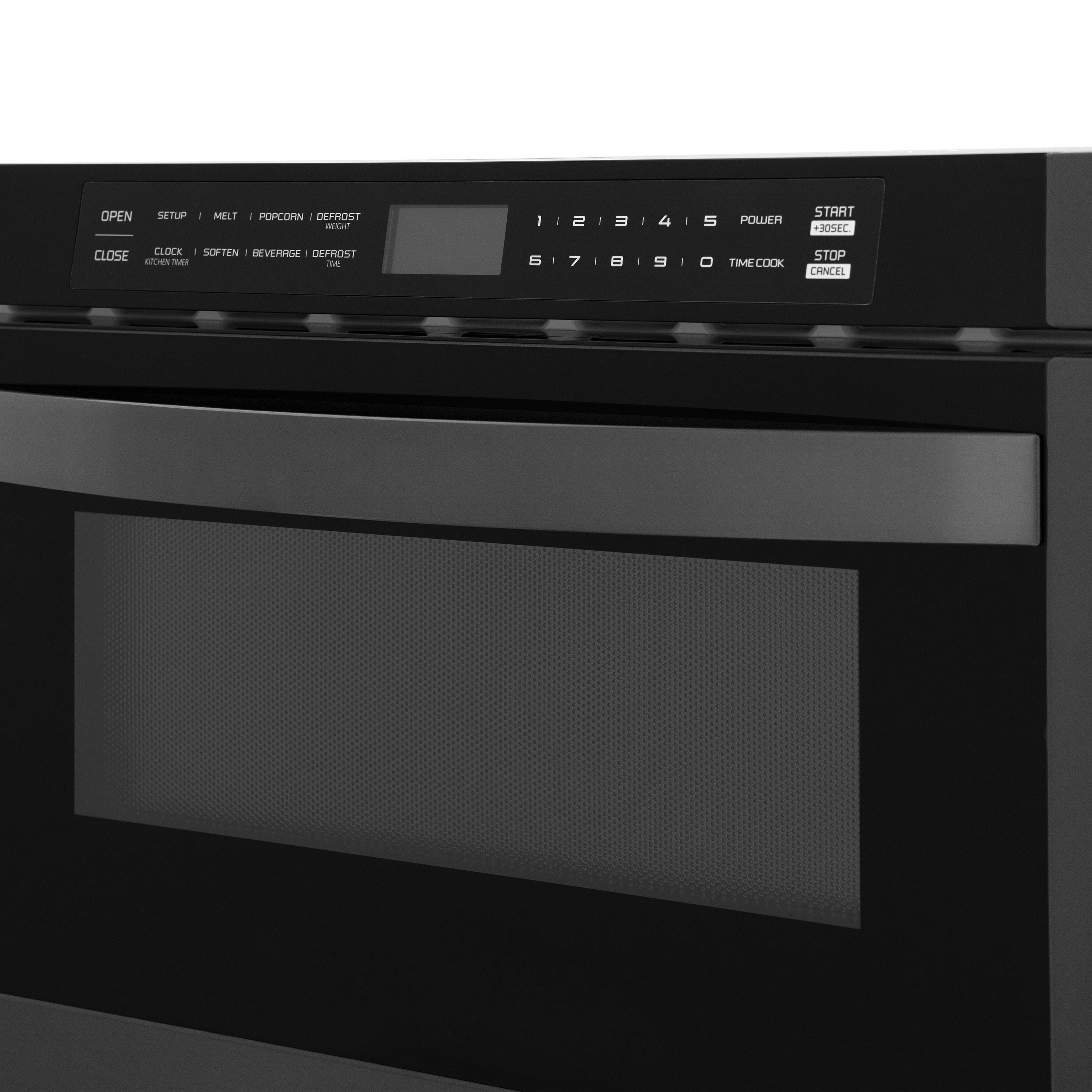 Cajón de microondas ZLINE KITCHEN & BATH de 23.5 pulgadas con capacidad de 1.2 pies cúbicos y 1000 watts (acero inoxidable negro, mango moderno) MWD-1-BS