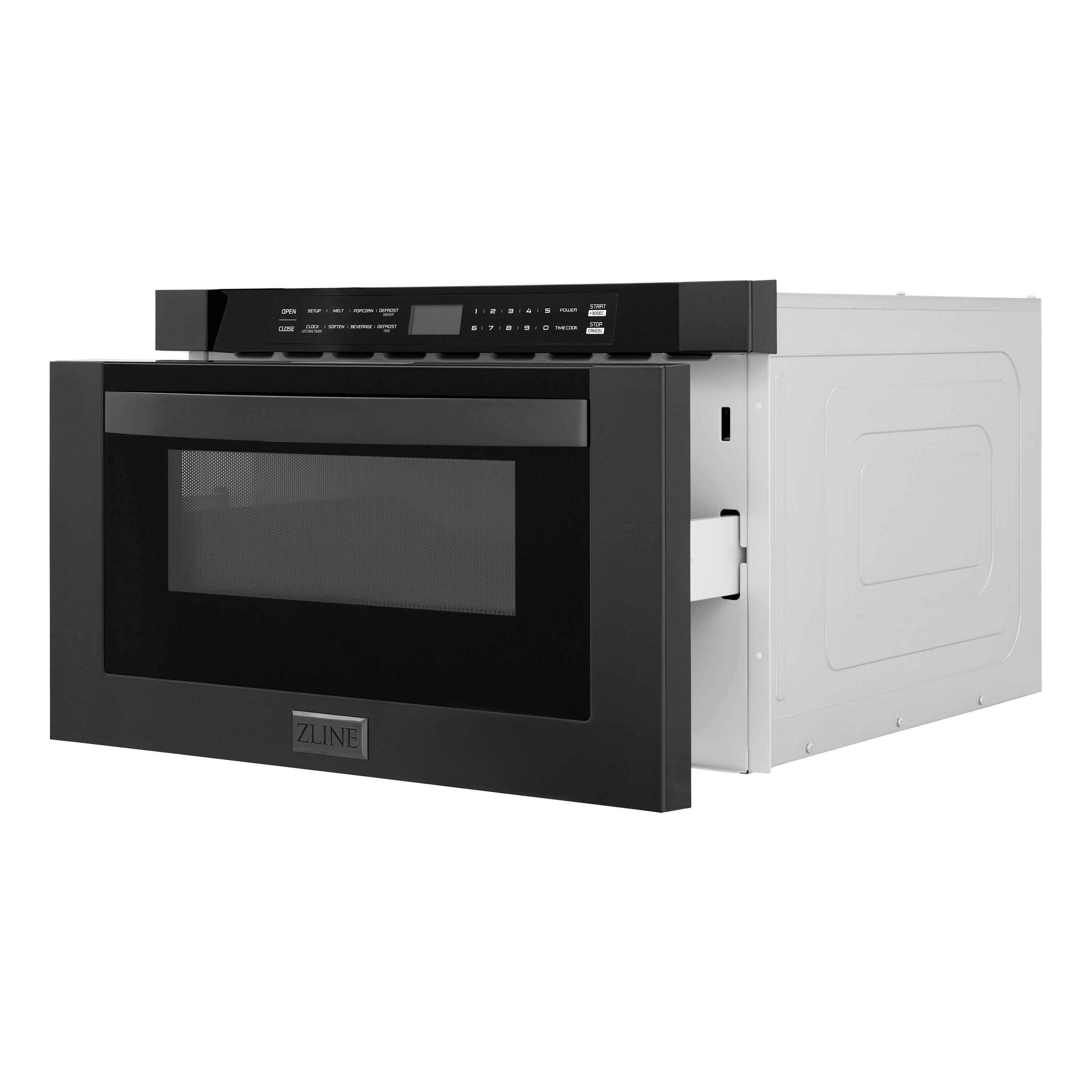 Cajón de microondas ZLINE KITCHEN & BATH de 23.5 pulgadas con capacidad de 1.2 pies cúbicos y 1000 watts (acero inoxidable negro, mango moderno) MWD-1-BS