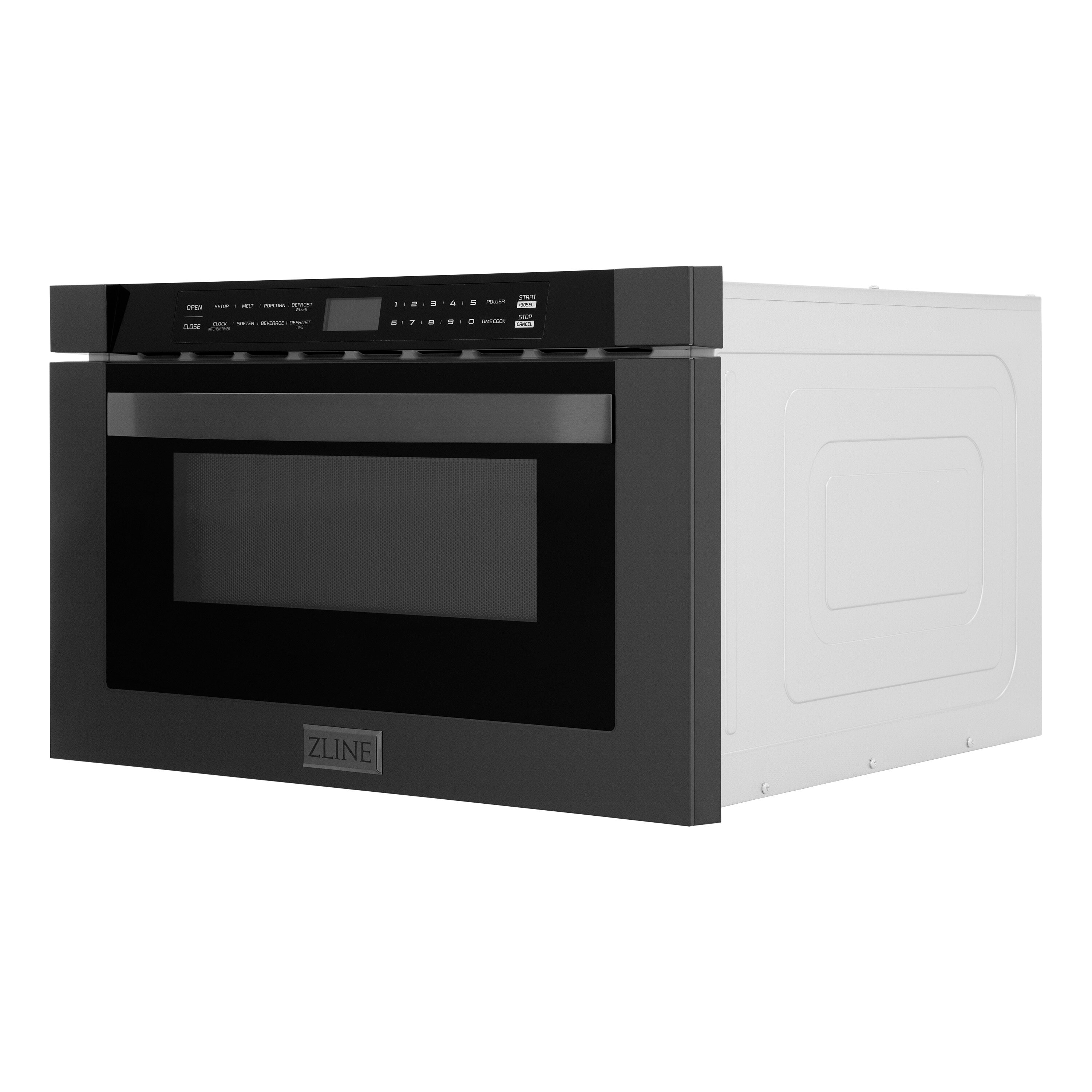 Cajón de microondas ZLINE KITCHEN & BATH de 23.5 pulgadas con capacidad de 1.2 pies cúbicos y 1000 watts (acero inoxidable negro, mango moderno) MWD-1-BS