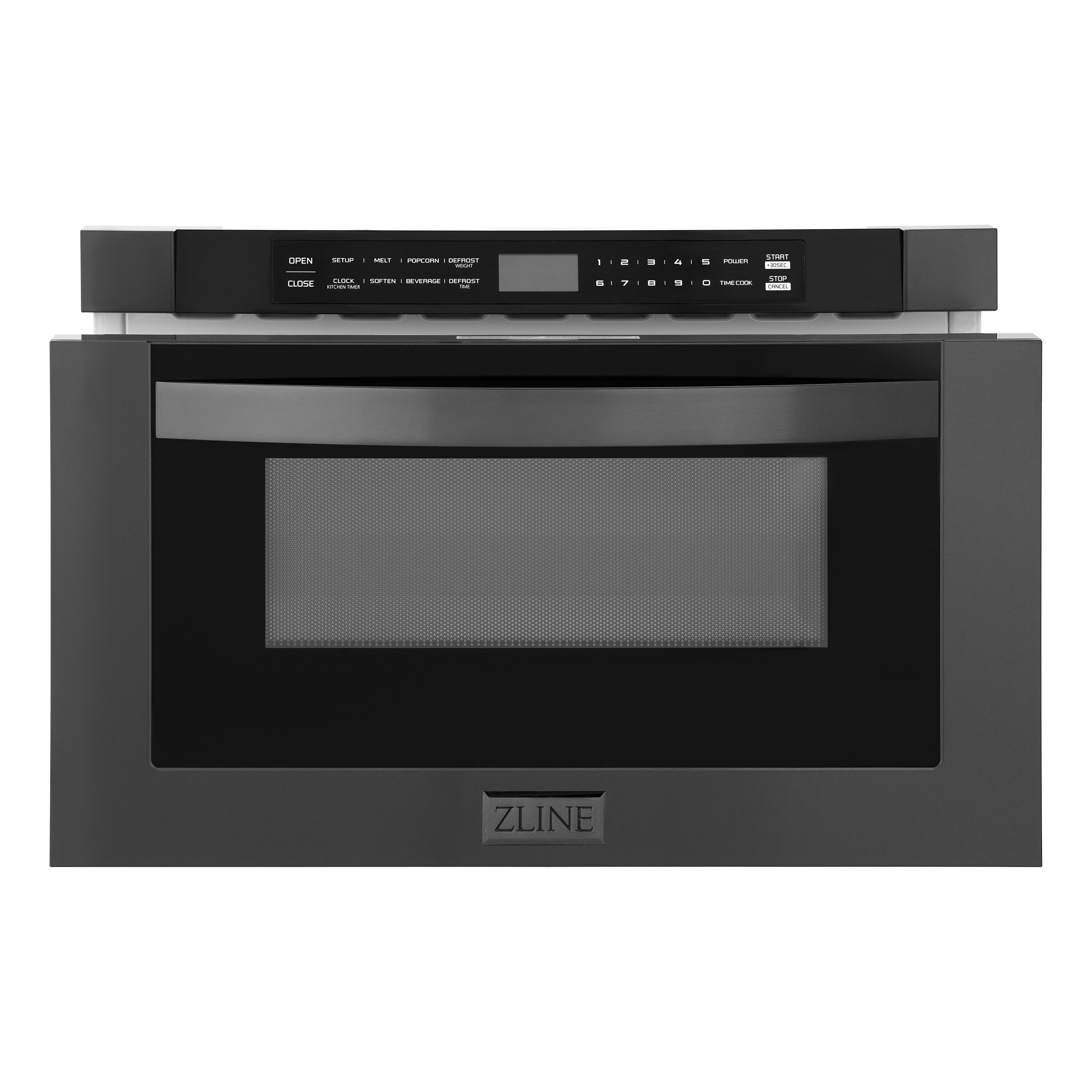 Cajón de microondas ZLINE KITCHEN & BATH de 23.5 pulgadas con capacidad de 1.2 pies cúbicos y 1000 watts (acero inoxidable negro, mango moderno) MWD-1-BS