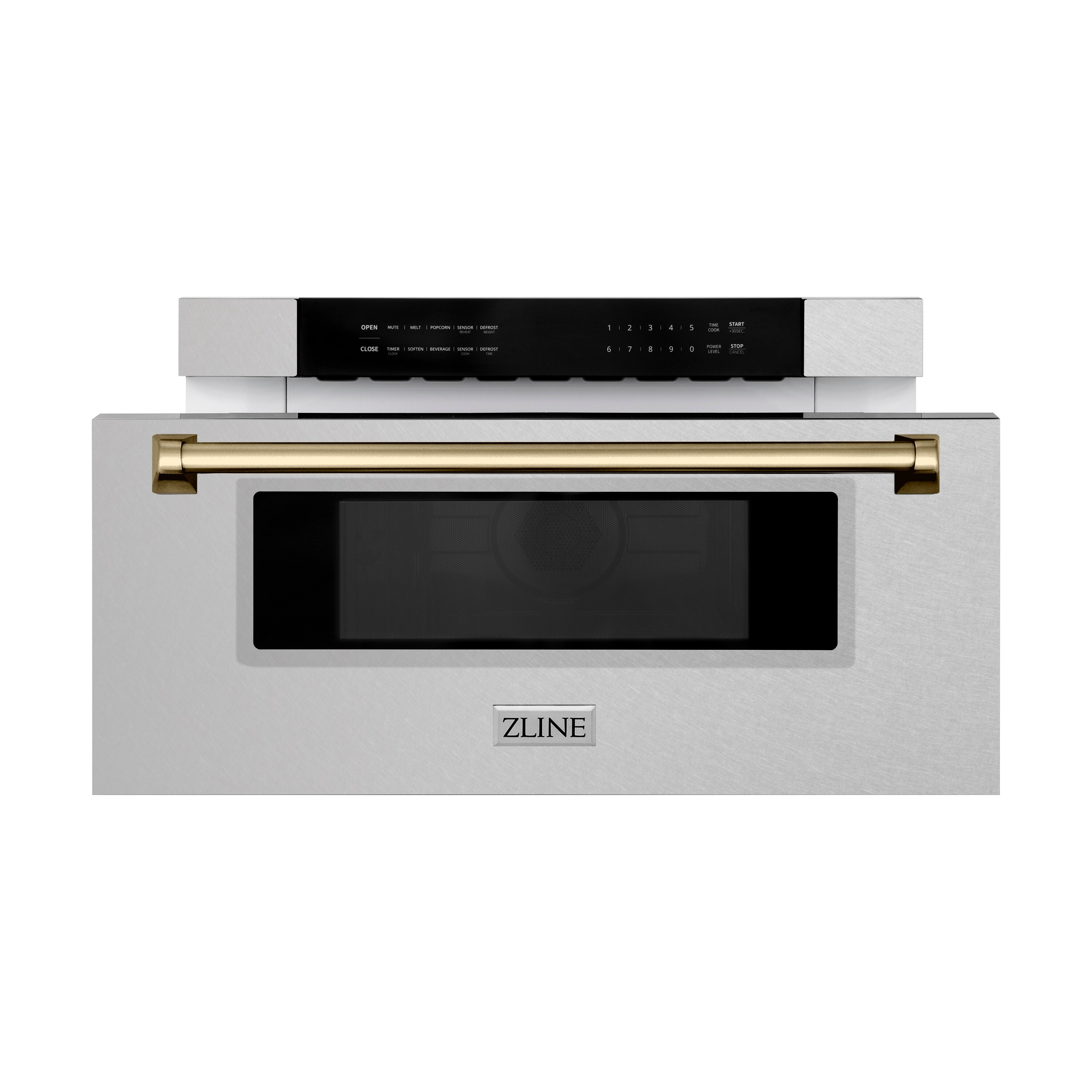 Cajón de Microondas de Acero Inoxidable Resistente a Huellas con Asa de Bronce Champán de 29.75 pulgadas y 1.2 pies cúbicos de ZLINE KITCHEN & BATH (MWDZ-30-SS-CB)