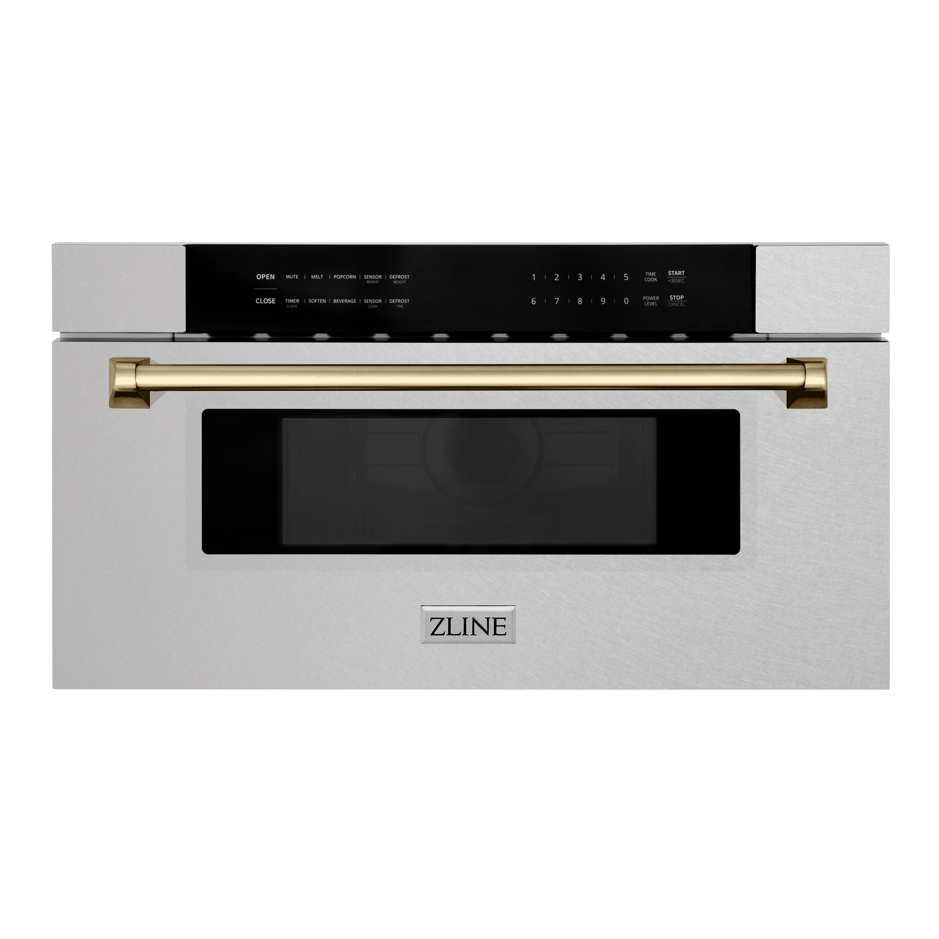 Cajón de Microondas de Acero Inoxidable Resistente a Huellas con Asa de Bronce Champán de 29.75 pulgadas y 1.2 pies cúbicos de ZLINE KITCHEN & BATH (MWDZ-30-SS-CB)