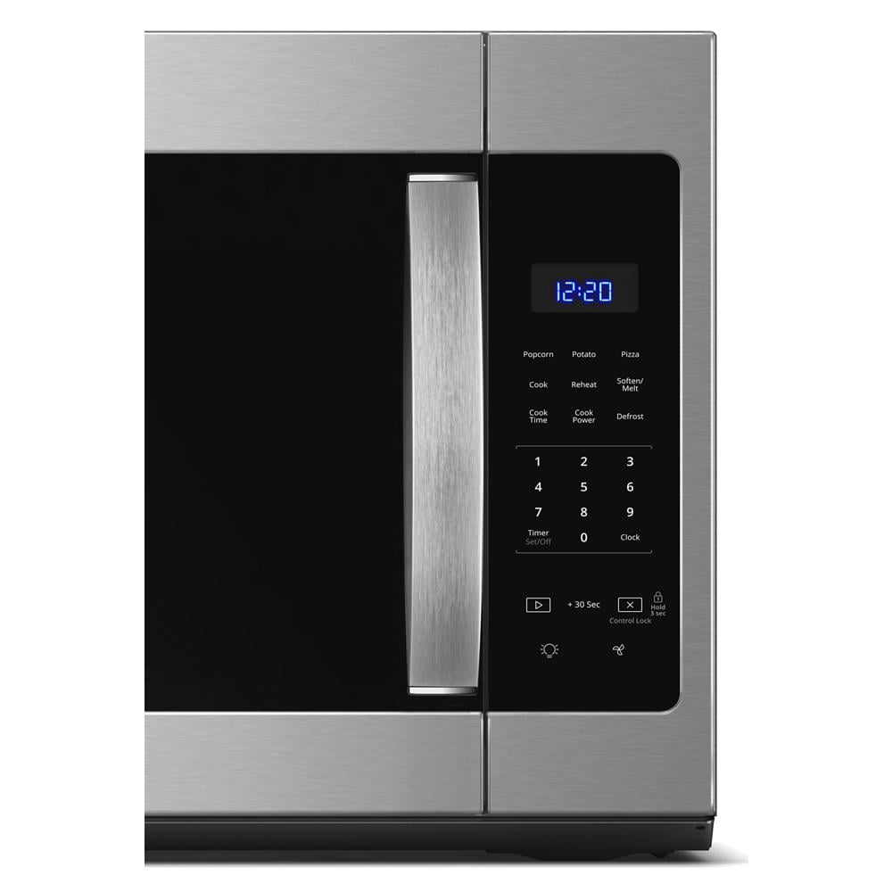 Microondas de 2 velocidades Whirlpool de 1.7 pies cúbicos y 29.94 pulgadas en acero inoxidable para montaje sobre la estufa