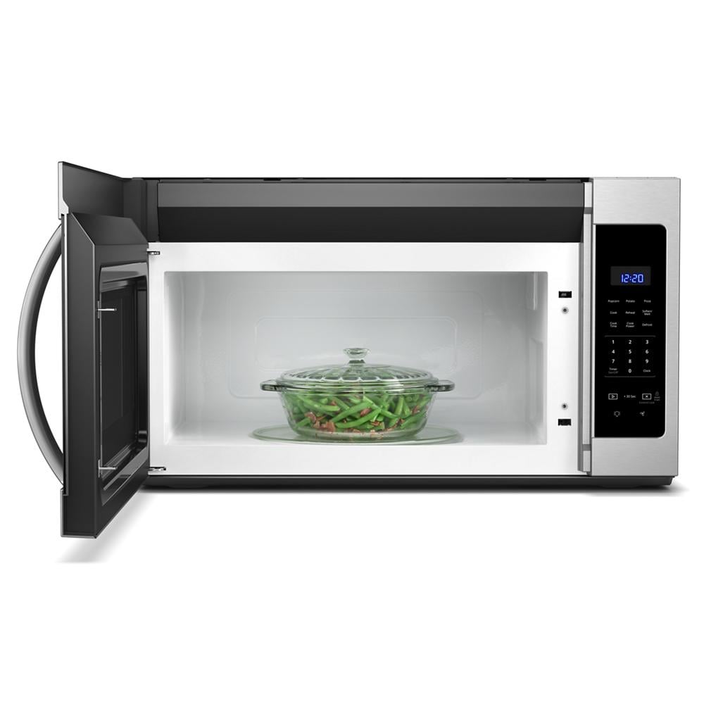 Microondas de 2 velocidades Whirlpool de 1.7 pies cúbicos y 29.94 pulgadas en acero inoxidable para montaje sobre la estufa