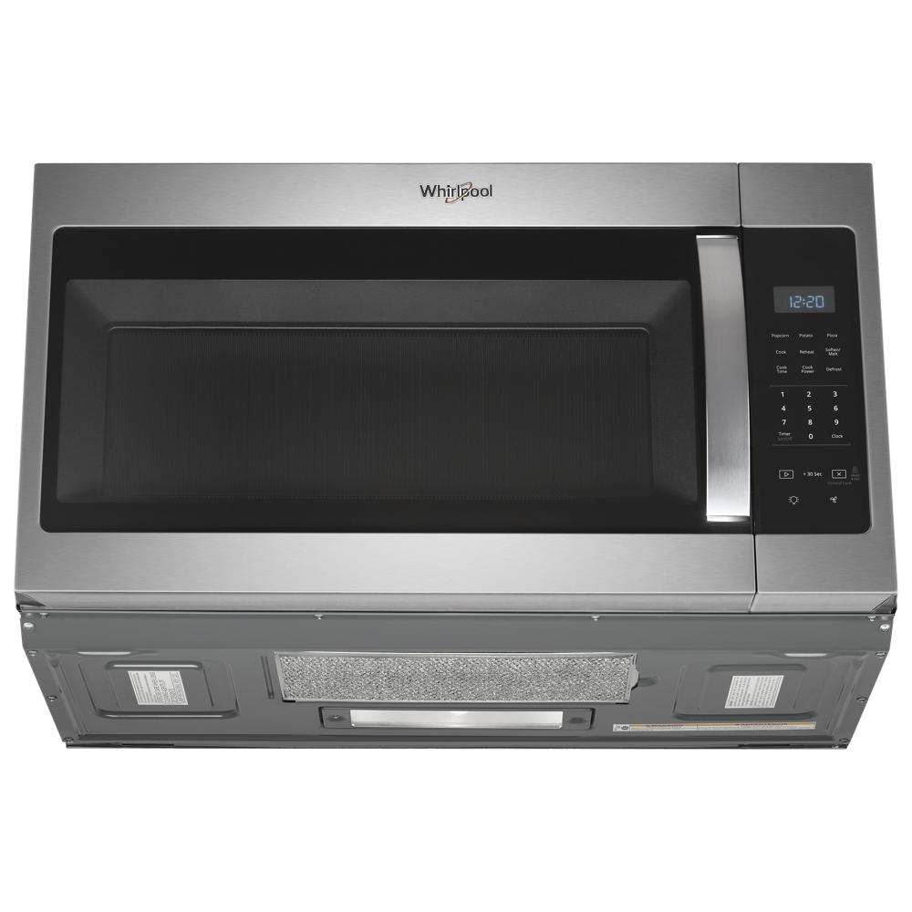 Microondas de 2 velocidades Whirlpool de 1.7 pies cúbicos y 29.94 pulgadas en acero inoxidable para montaje sobre la estufa