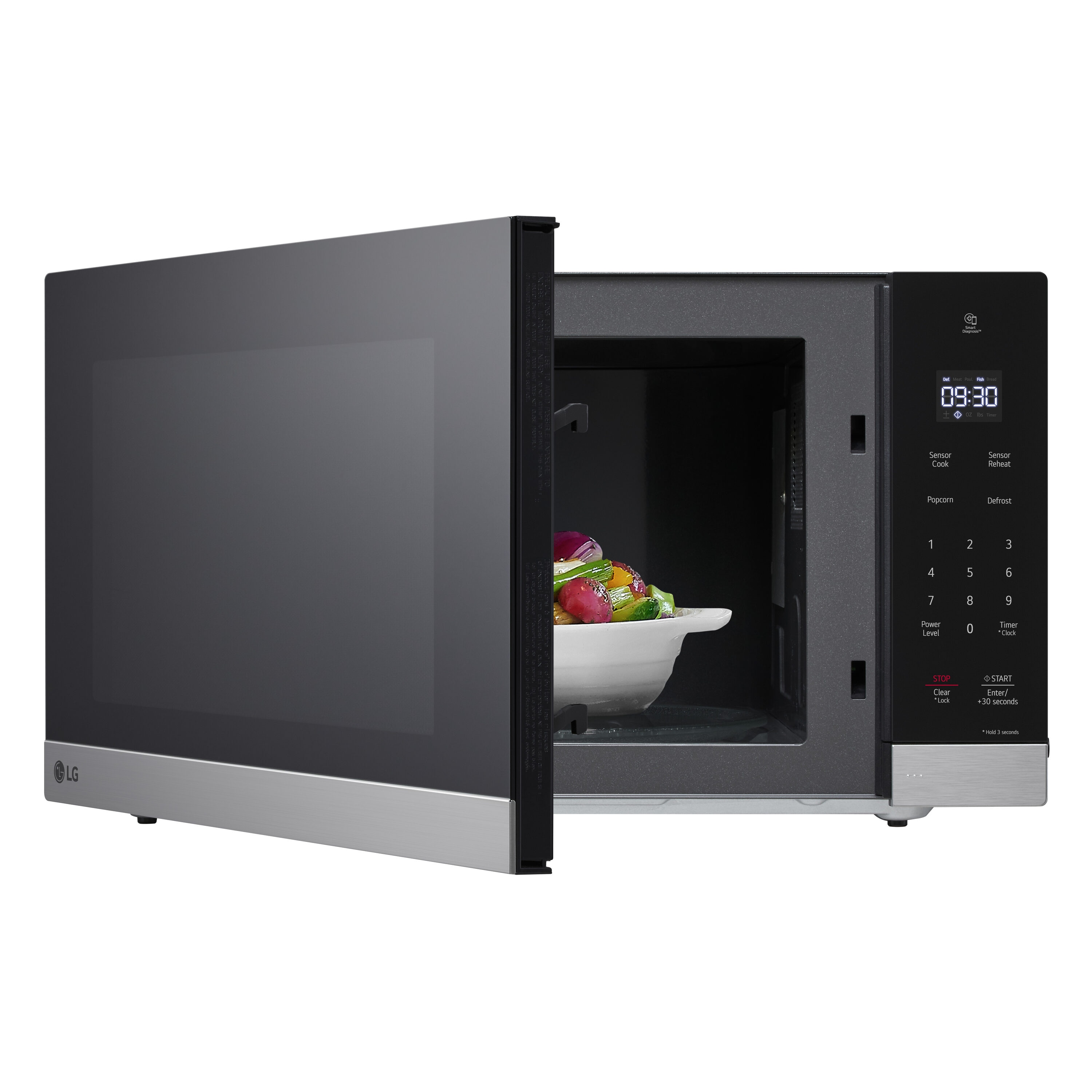 Microondas de mostrador LG de 2 pies cúbicos y 1200 vatios con controles de cocción sensorial (Acero inoxidable) MSER2090S.