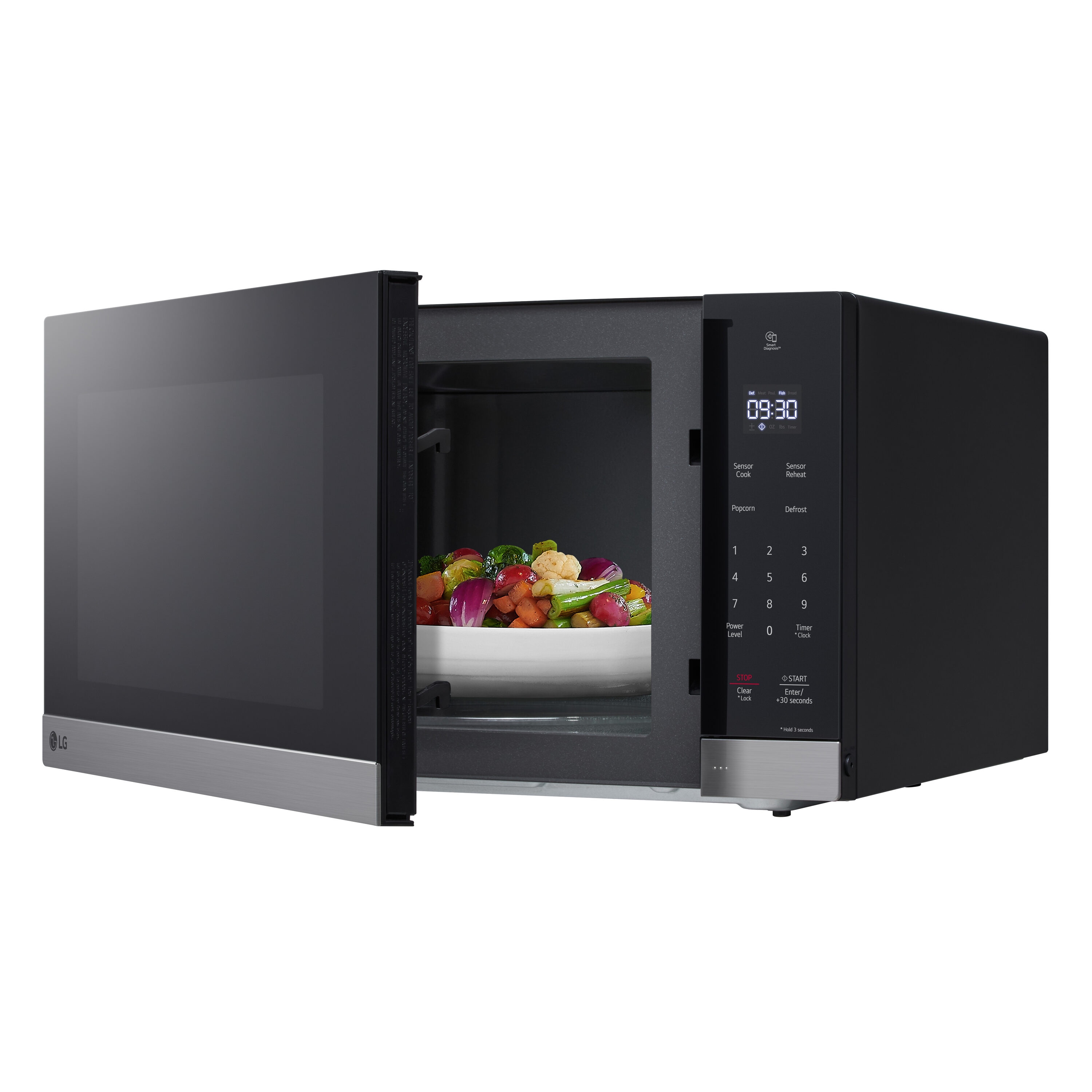 Microondas de mostrador LG de 2 pies cúbicos y 1200 vatios con controles de cocción sensorial (Acero inoxidable) MSER2090S.
